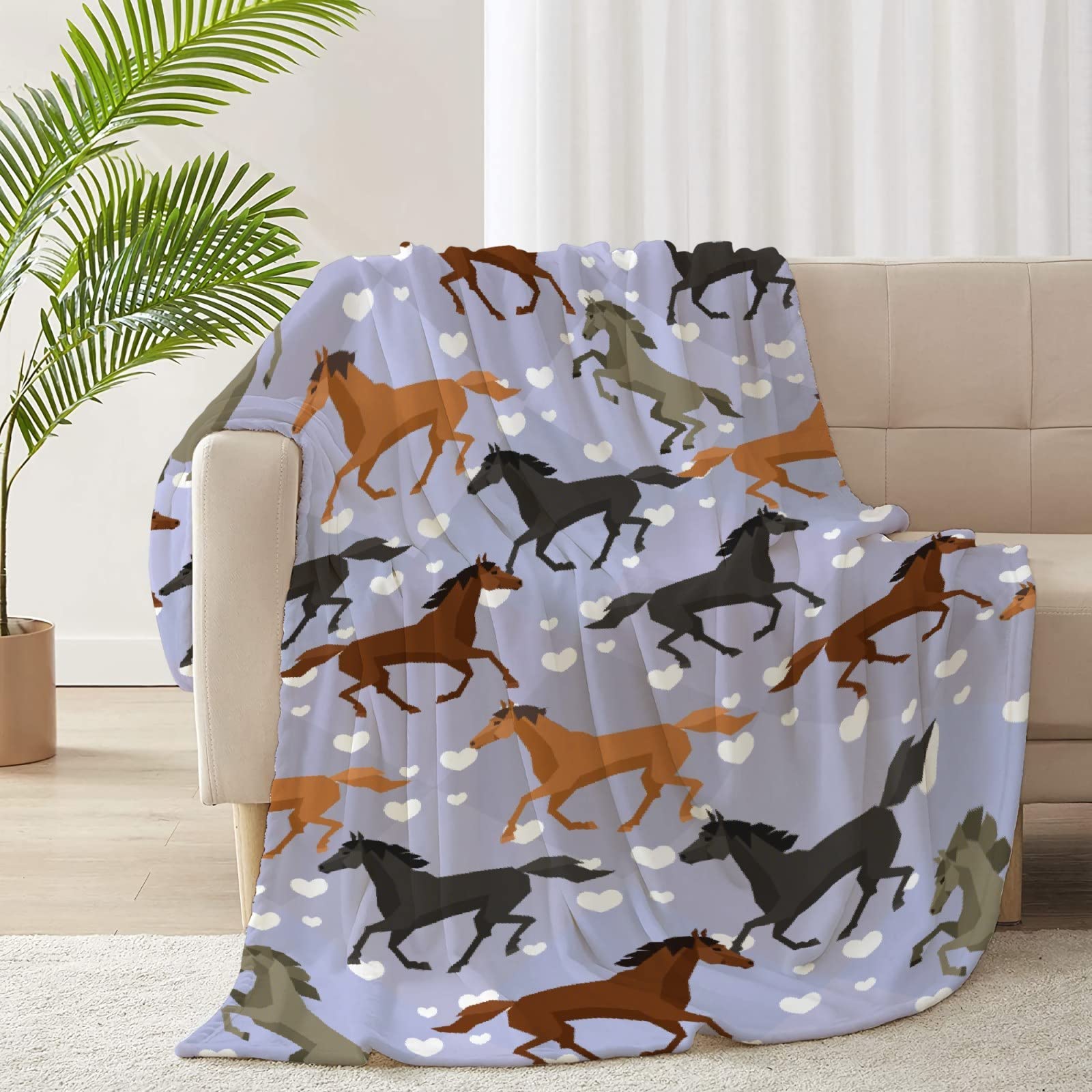 Sumedha Cartoon Running Horse Fleece Blanket - Ultra Soft Lightweight Throw for Sofa, Bed, Chair & Travel - All-Season Luxury Pet Blanket 40