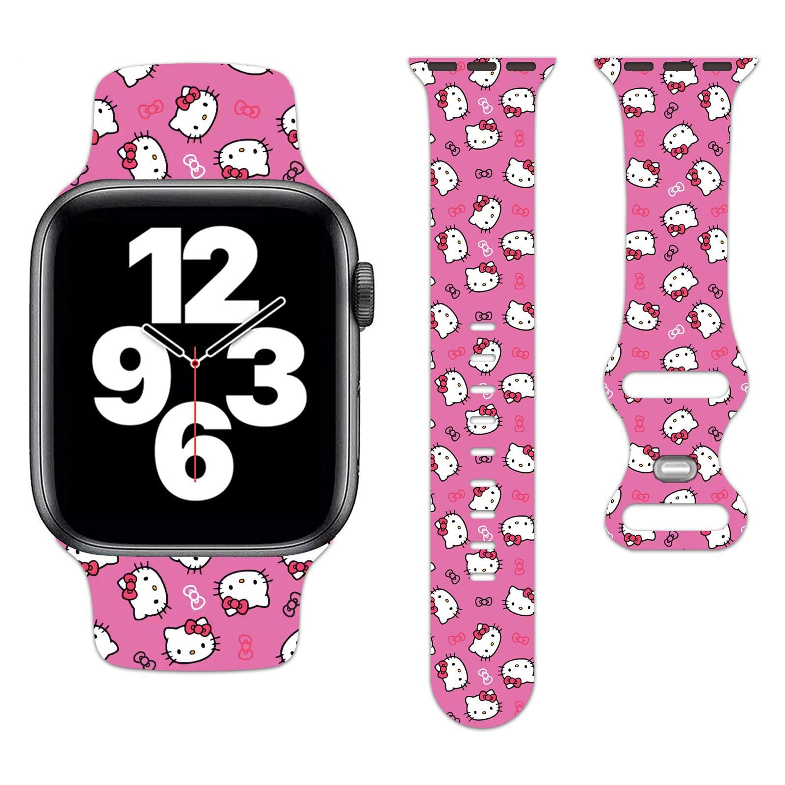 Adorable Cat Design Apple Watch Bands - Soft Silicone Cartoon Strap Compatible with iWatch Series 8/7/6/5/4/3/2/1/SE for Men & Women - Perfect for Casual Wear, Workouts and Pet Lovers