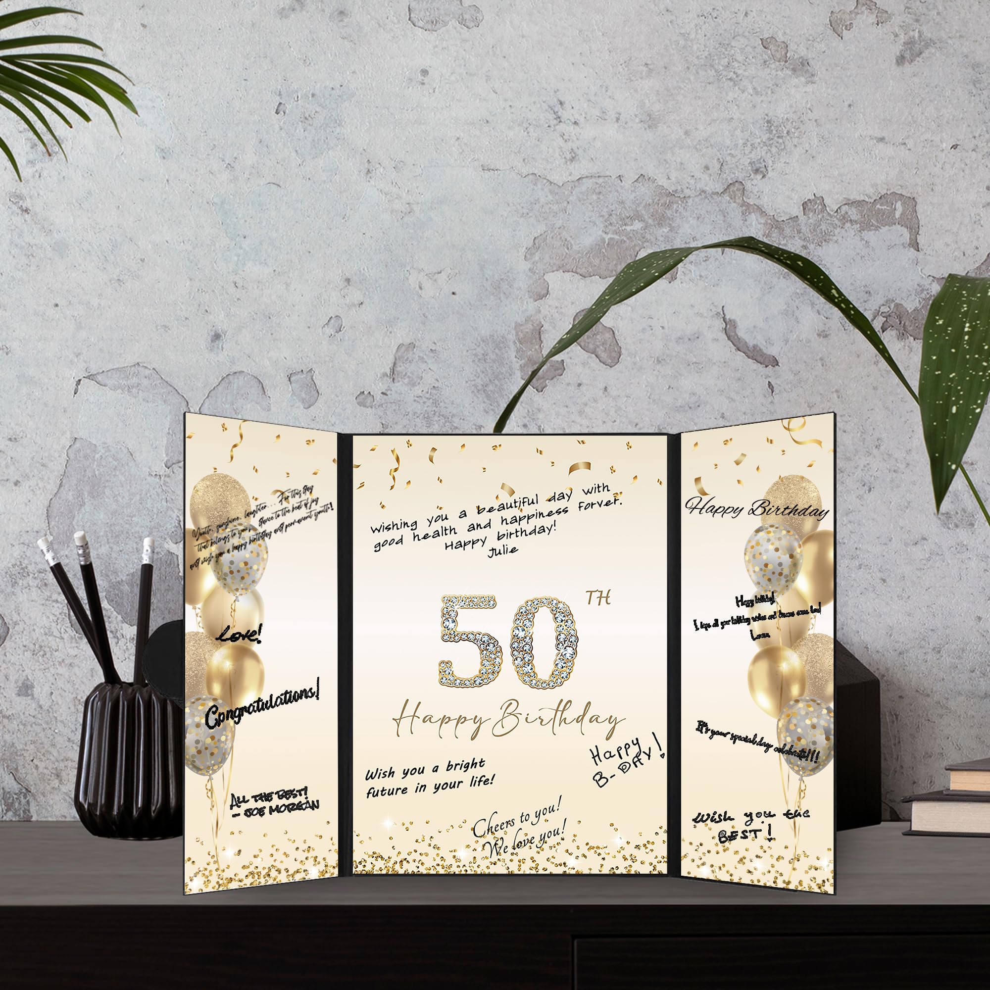 DARUNAXY Black Gold 50th Birthday Party Decorations Set - Happy 50th Birthday Guest Book Alternative for Men & Women - Cheers to 50 Years Signing Board - Perfect for Milestone Birthday Parties, Retirement Celebrations & Anniversary Gifts