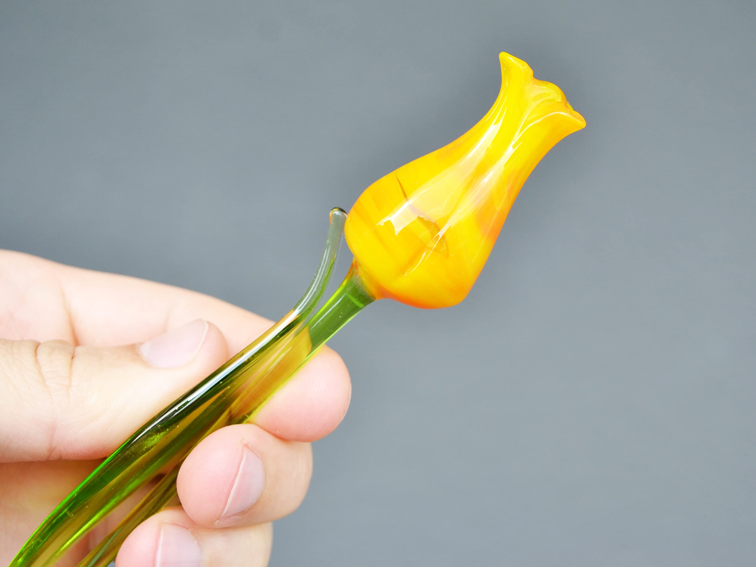 Handmade Orange Glass Rose Figurine - Elegant Blown Glass Flower for Vase Decoration, Romantic Gift for Mom, Wife & Lover (Long Stem) | Perfect for Valentine's Day, Anniversary & Home Décor