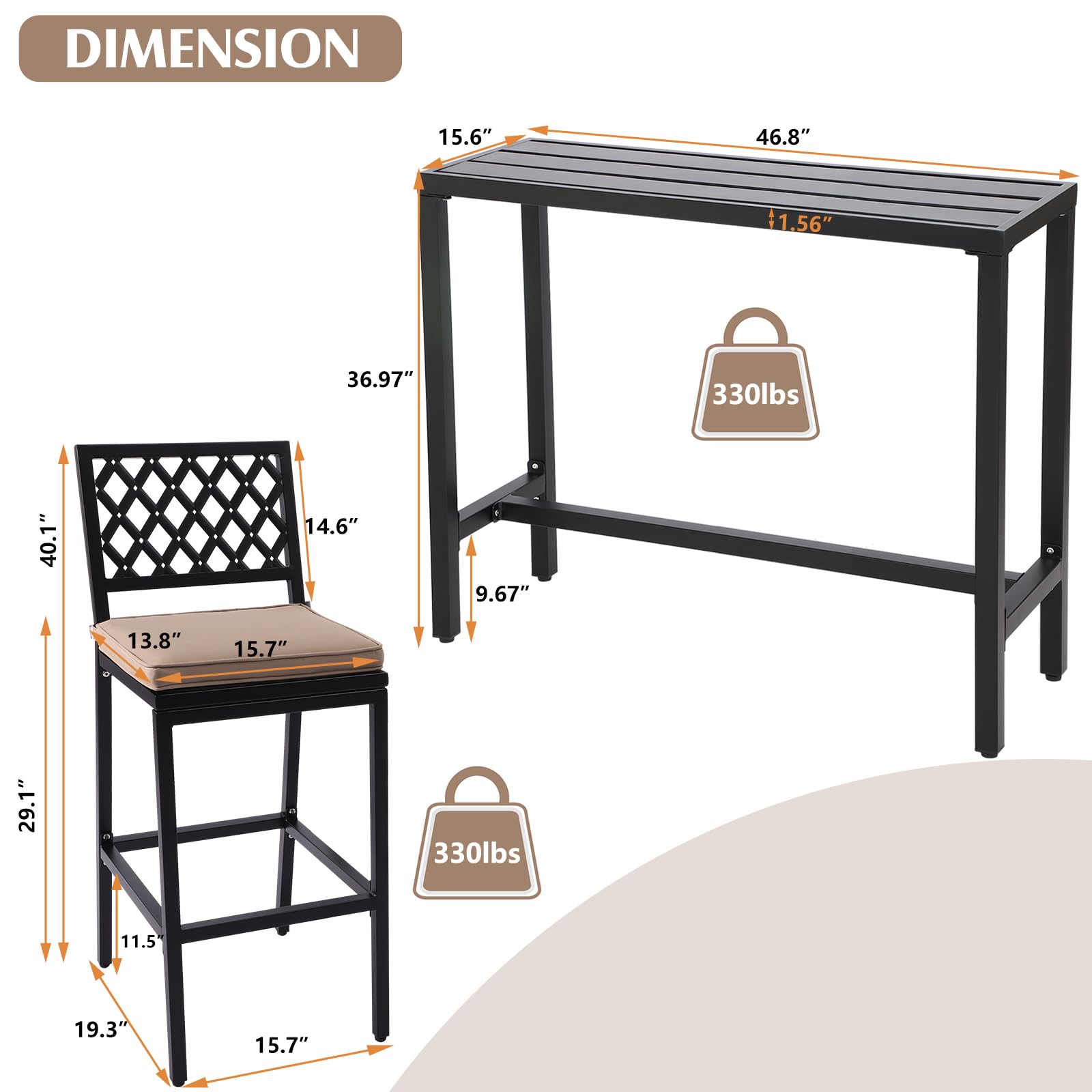 3-Piece Metal Outdoor Bar Set with Cushions - Patio Bar Table & Stools for Backyard, Porch, Balcony | Perfect for Entertaining, Dining Al Fresco, and Relaxing Outdoors