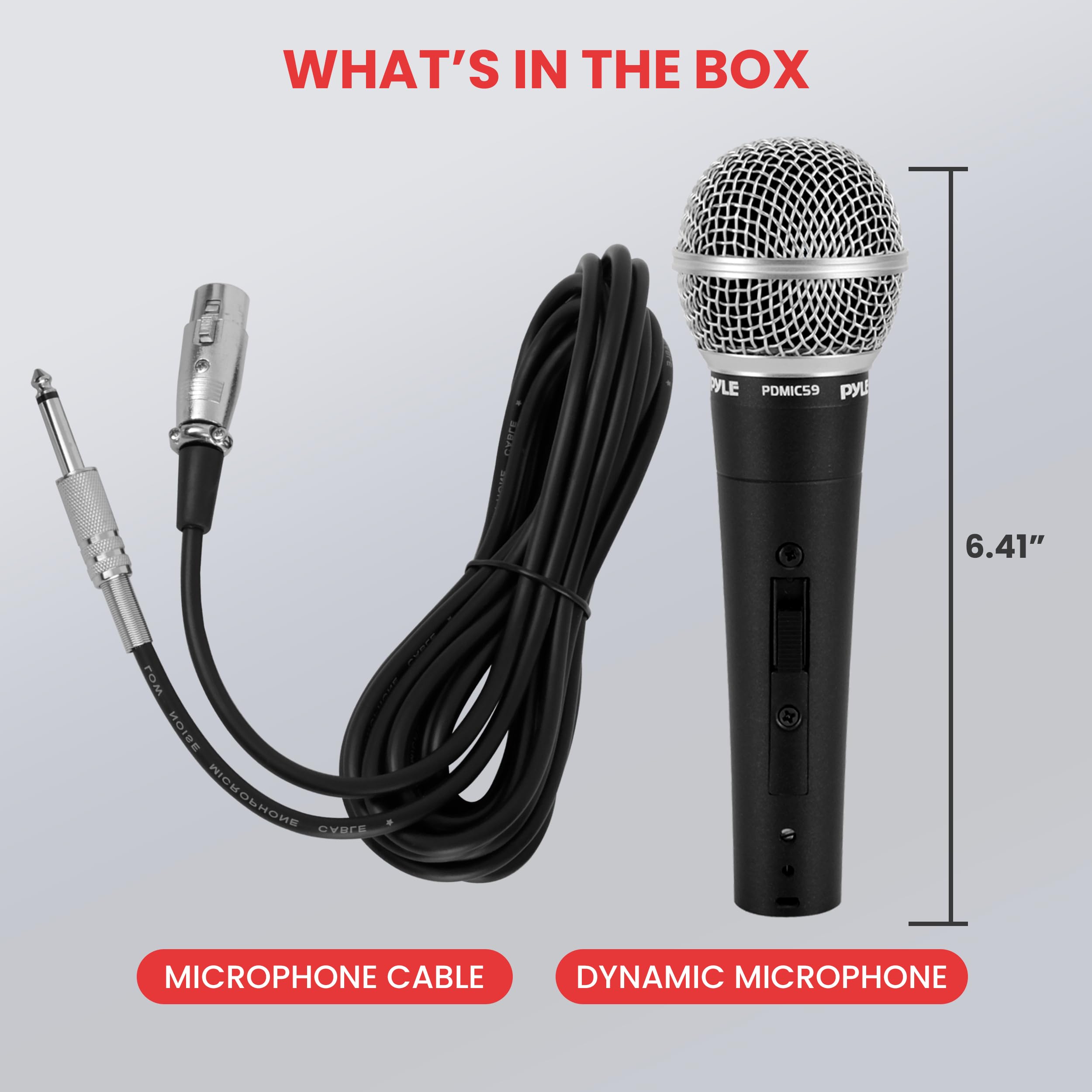 Pyle Professional Dynamic Vocal Microphone - Cardioid Unidirectional Handheld Mic with ON/OFF Switch & 15ft XLR to 1/4'' Cable - Ideal for Live Performances, Studio Recording & Karaoke (PDMIC59)