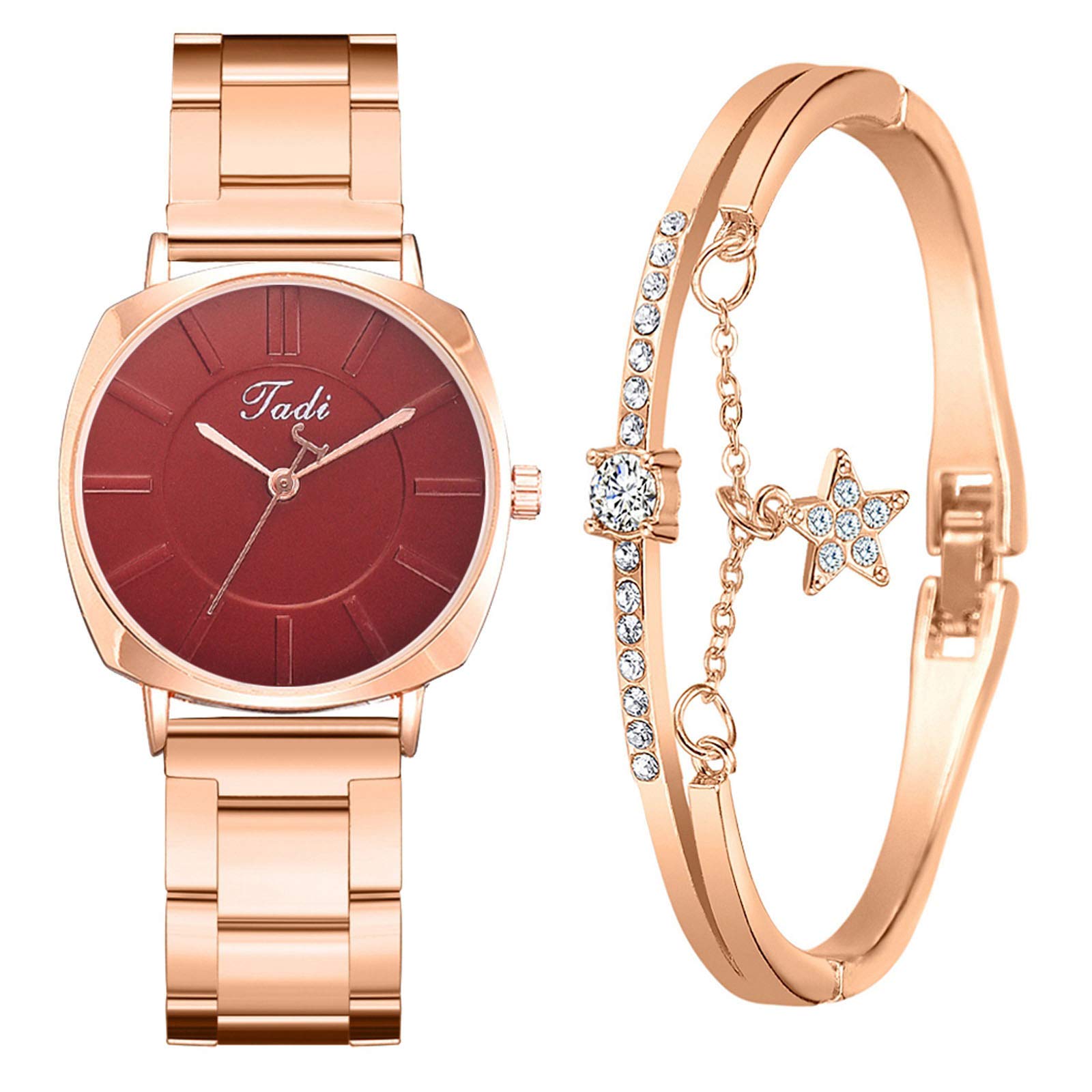 Ladies Analog Watch Set with Diamond Accents, Quartz Movement & Stainless Steel Bracelet - Elegant Women's Wristwatch for Daily Wear, Office, Parties & Special Occasions (Size B, One Size)