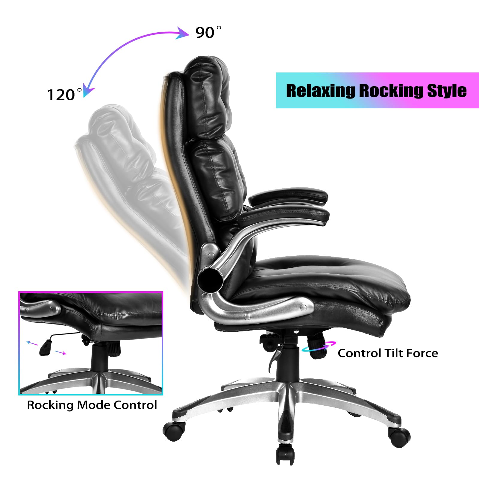 Premium Ergonomic High Back PU Leather Executive Office Chair - Flip-Up Armrests, Height Adjustable, 360° Swivel & Wheels - Perfect for Home Office, Gaming & Computer Workstations