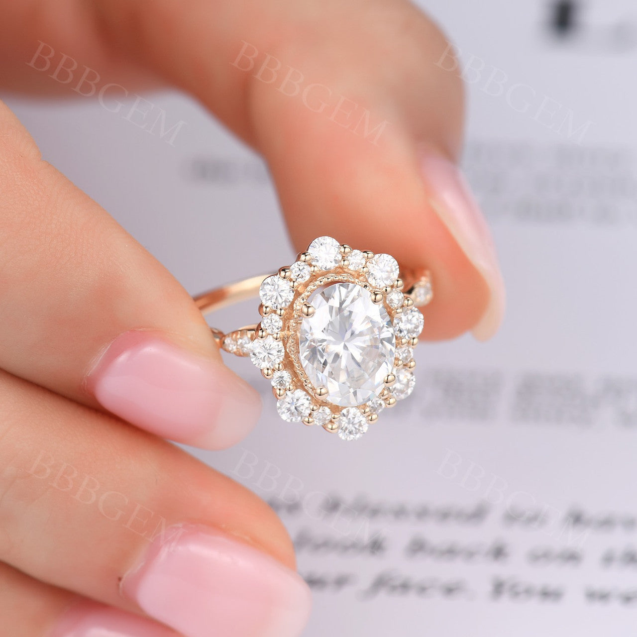 Art Deco 2CT Oval Cut Moissanite Engagement Ring & Wedding Band in Rose Gold - Vintage Style Jewelry for Proposals, Anniversaries & Bridal Sets