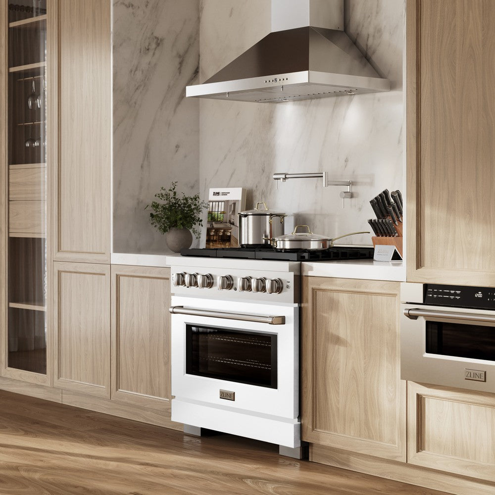 ZLINE 36 Inch 5.2 Cu. Ft. Stainless Steel Dual Fuel Range - 6 Burner Gas Cooktop & Electric Convection Oven with White Matte Door (SDR WM 36) - Perfect for Modern Kitchens, Home Chefs & Gourmet Cooking
