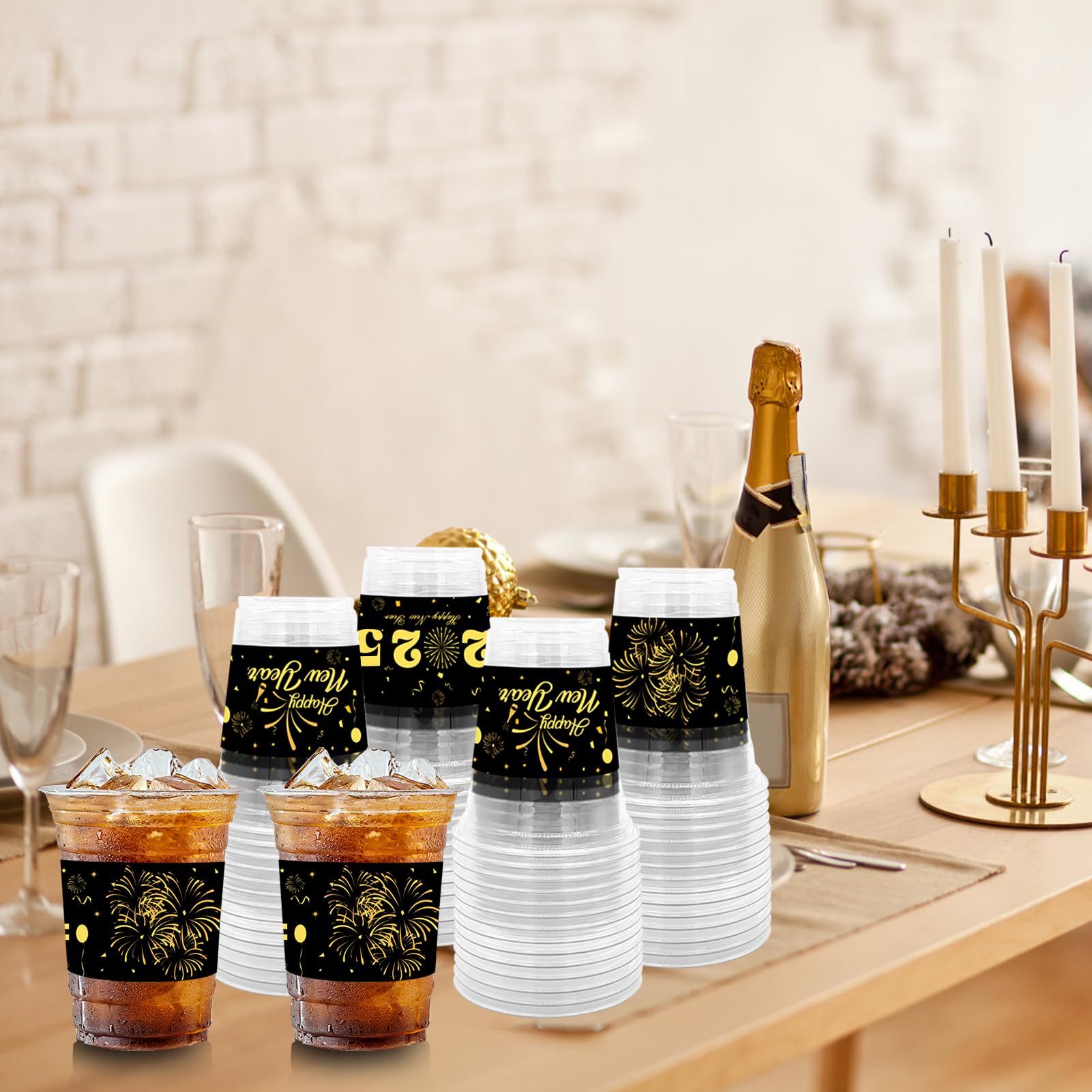 50 Count 2025 Happy New Year Party Cups - 12 oz Clear Plastic Disposable Cups for New Year's Eve Celebrations, Holiday Parties, Beer, Cocktails, Beverages & Ice Cream - Perfect for Countdown Events, Home Decorations & Office Celebrations