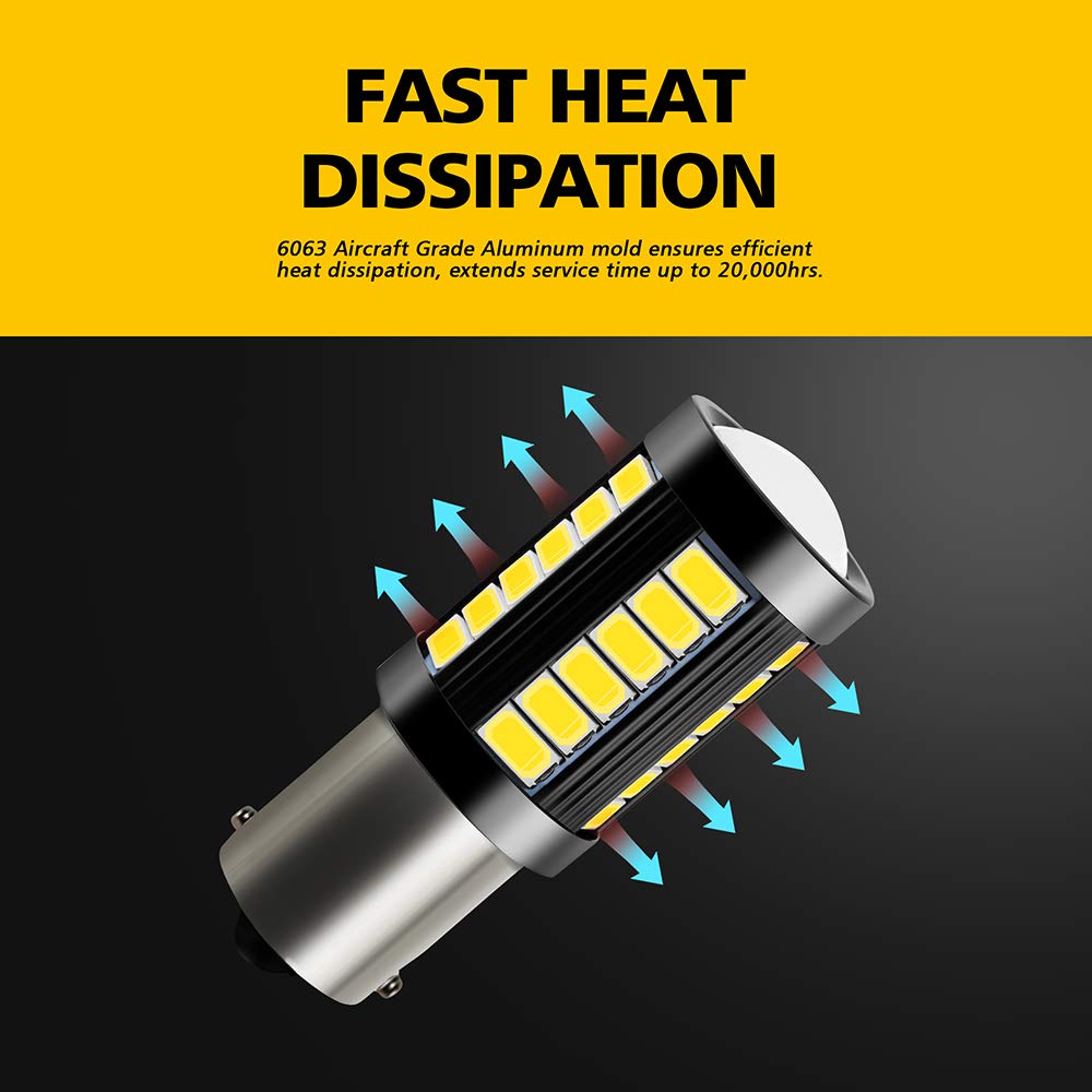 AUXLIGHT 1400 Lumens BA15S LED Bulbs - 1156 7506 1141 Replacement - Super Bright 6000K Xenon White for Backup Reverse Lights, Tail Brake & Parking Lights - Low Power Consumption - Perfect for Cars, Trucks & Motorcycles (Pack of 2)
