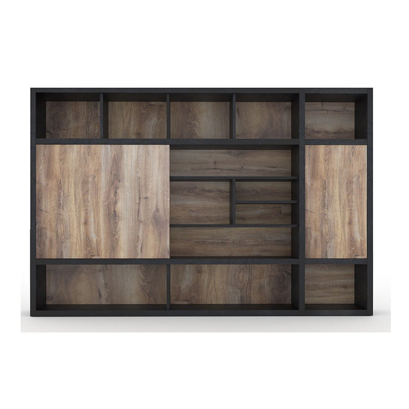 PHOENIX Display Wall Unit 3.0M - Warm Oak & Black Finish - Modern Retail Shelf for Stores & Boutiques - Perfect for Showcasing Products in Shops, Malls, and Trade Shows