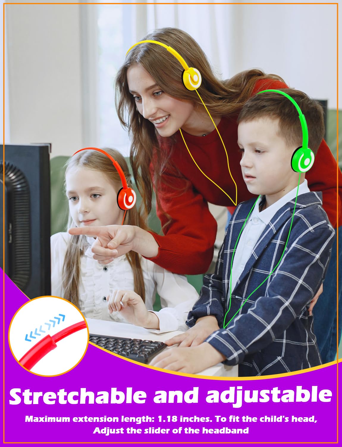 20 Pack Kids Headphones Bulk for Classroom - 3.5mm Jack Wired Headphones for School Students, Children & Teens (10 Mixed Colors) - Durable Headphones for Learning, Online Classes & Homeschooling
