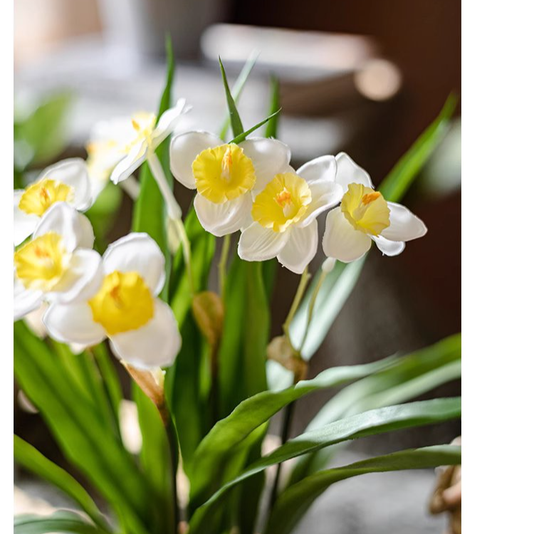 Artificial Daffodil Flower in Brown Pot - Home Decor, Office Desk Decor, Spring Table Centerpiece for Living Room, Kitchen, Dining Room