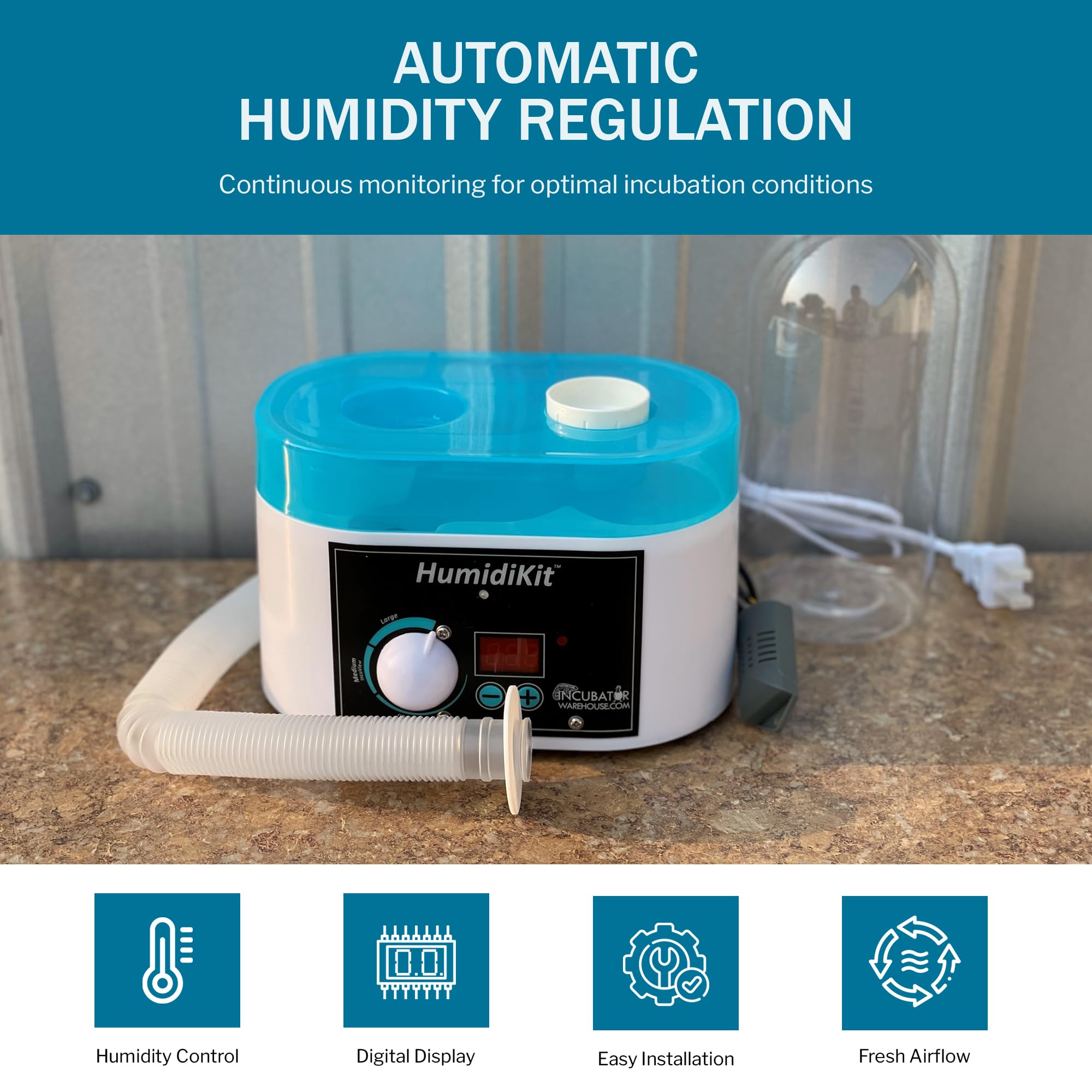 Incubator Warehouse HumidiKit™ Digital Hygrostat - 1L Auto Humidifier with Water Bottle - Humidity Controller for Chicken, Duck & Bird Eggs - Automatic Humidity System for Most Egg Incubators | Perfect for Poultry Farming & Hatching Projects