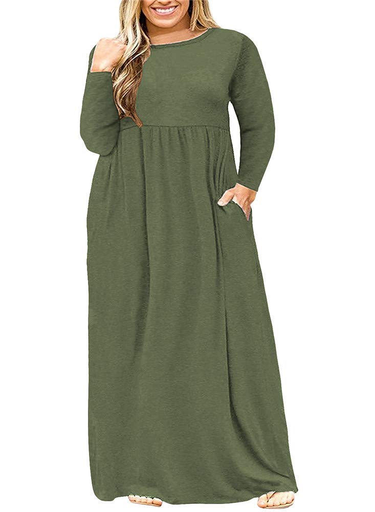 BISHUIGE Women's Plus Size Long Sleeve Maxi Dress with Pockets - XL to 6XL Casual Flowy Dress for Everyday Wear, Office, Date Night & Special Occasions