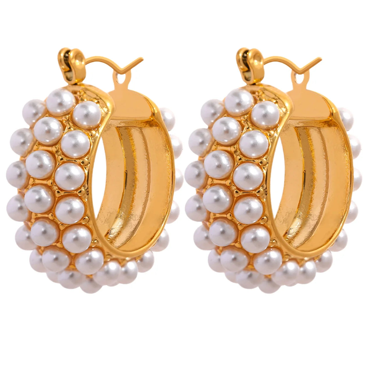 Lauren Kenzie Lily Pearl Hoops - Elegant Pearl Earrings for Women, 18K Gold Plated Dangle Hoop Earrings | Perfect for Weddings, Parties & Everyday Wear