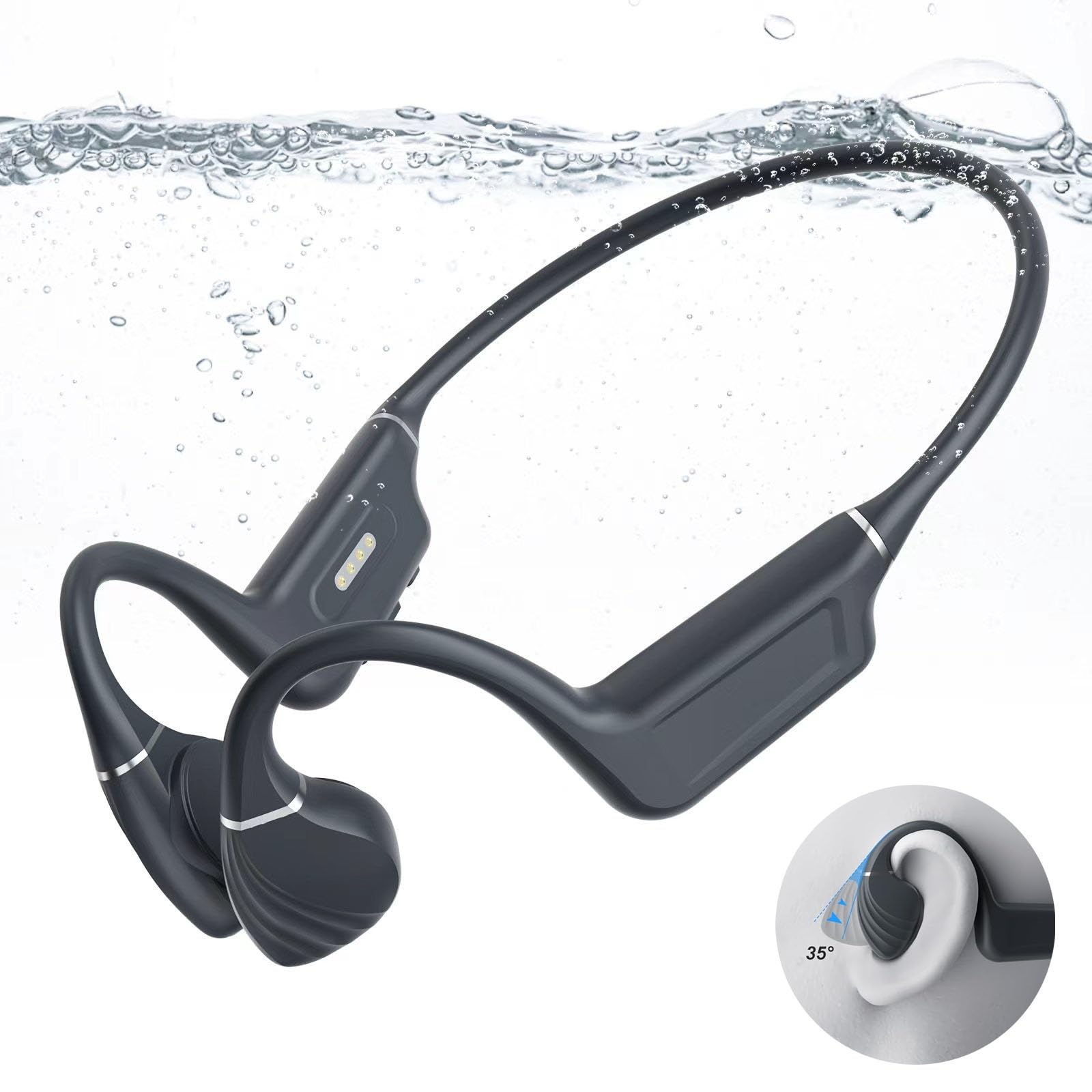 Bluetooth Bone Conduction Headphones - Open Ear Wireless Headset with 32GB MP3 Player, IP68 Waterproof for Running, Swimming & Workouts, Built-in Mic (Black) - Perfect for Outdoor Sports & Water Activities
