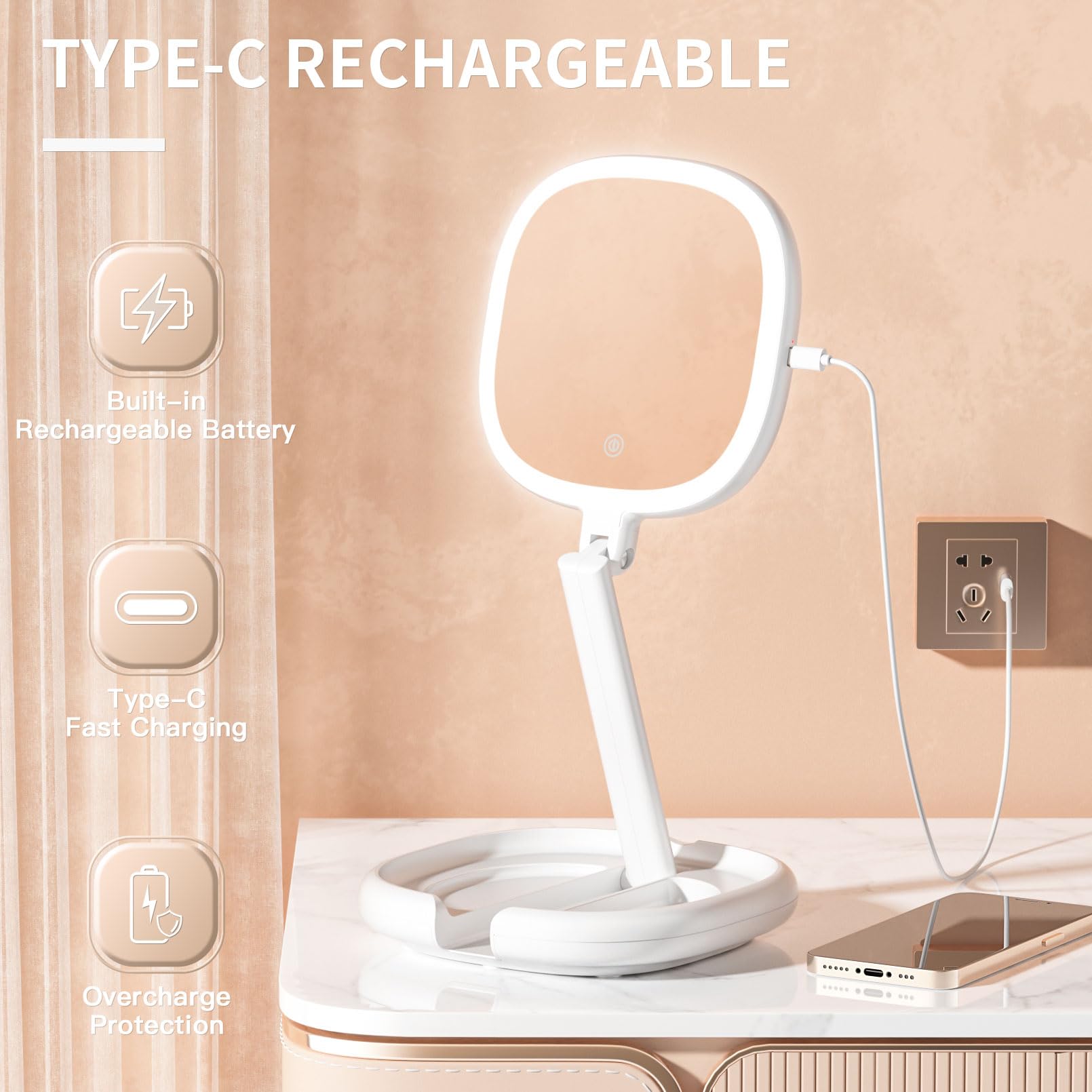 Beautifive LED Illuminated Makeup Mirror with Adjustable Brightness - 180° Swivel & Height Adjustable Double-Sided Magnifying Vanity Mirror for Home, Travel & Professional Makeup Application