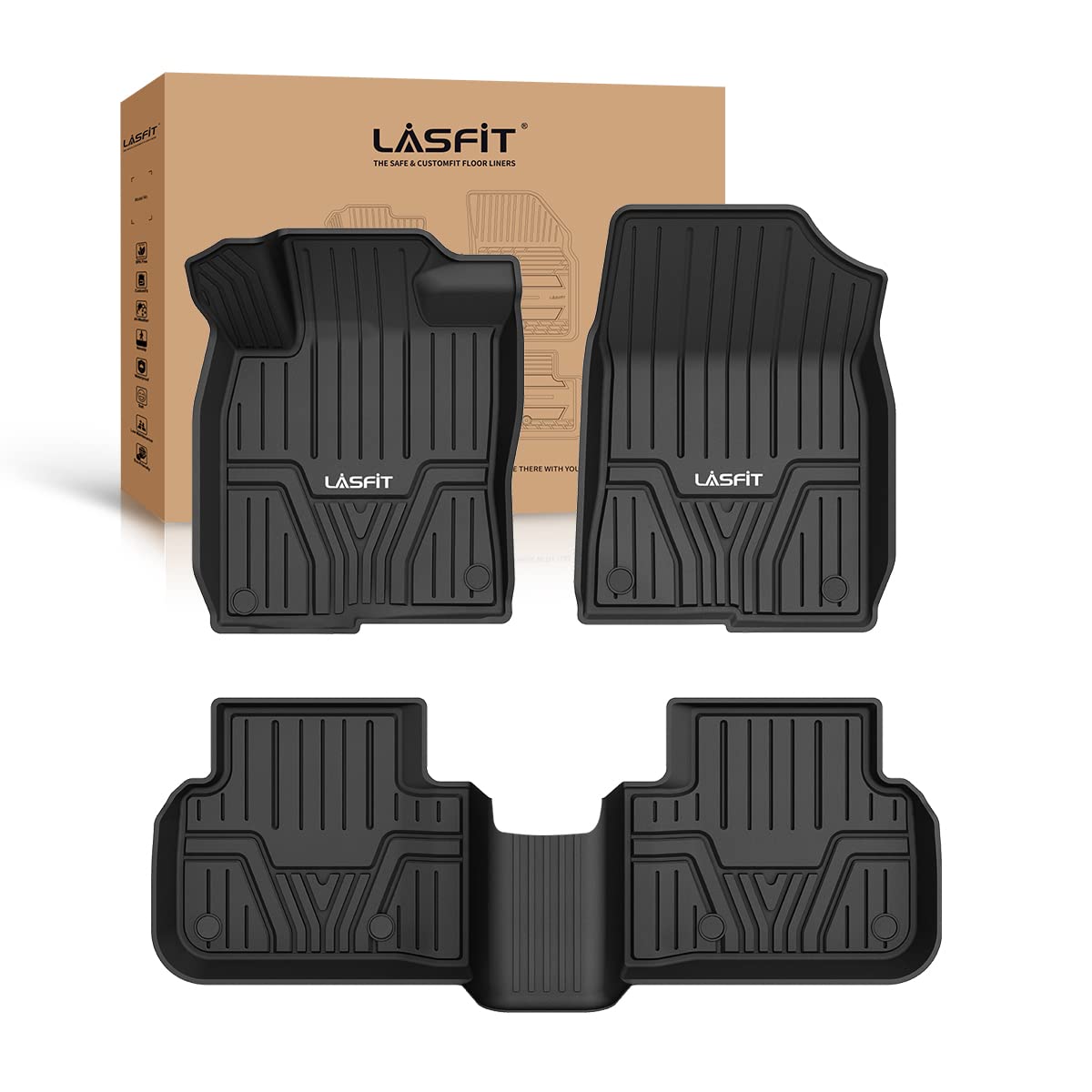 LASFIT All-Weather Floor Mats for Honda Civic 2022-2025 & Acura Integra 2023-2025 - Non-Slip Car Liners with USB Port (1st & 2nd Row Set) - Durable 5+ Year Lifespan - Perfect for Daily Commute, Road Trips and Winter Protection