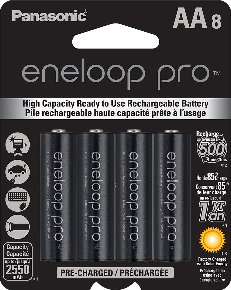 Panasonic eneloop pro AA High Capacity Ni-MH Rechargeable Batteries (8-Pack) - 2550mAh Pre-Charged for Digital Cameras, Flashlights & Electronics