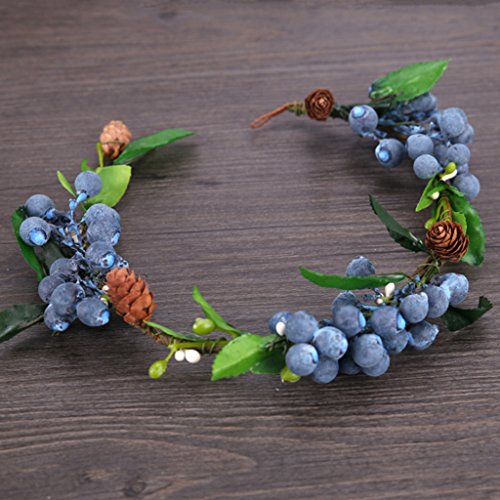 ForHer Women's Wedding Flower Hair Garland Crown Headband - Handmade Floral Fruit Hair Accessory for Brides, Bridesmaids, Vacation & Beach Parties (Blue) | Perfect for Boho, Garden & Outdoor Weddings