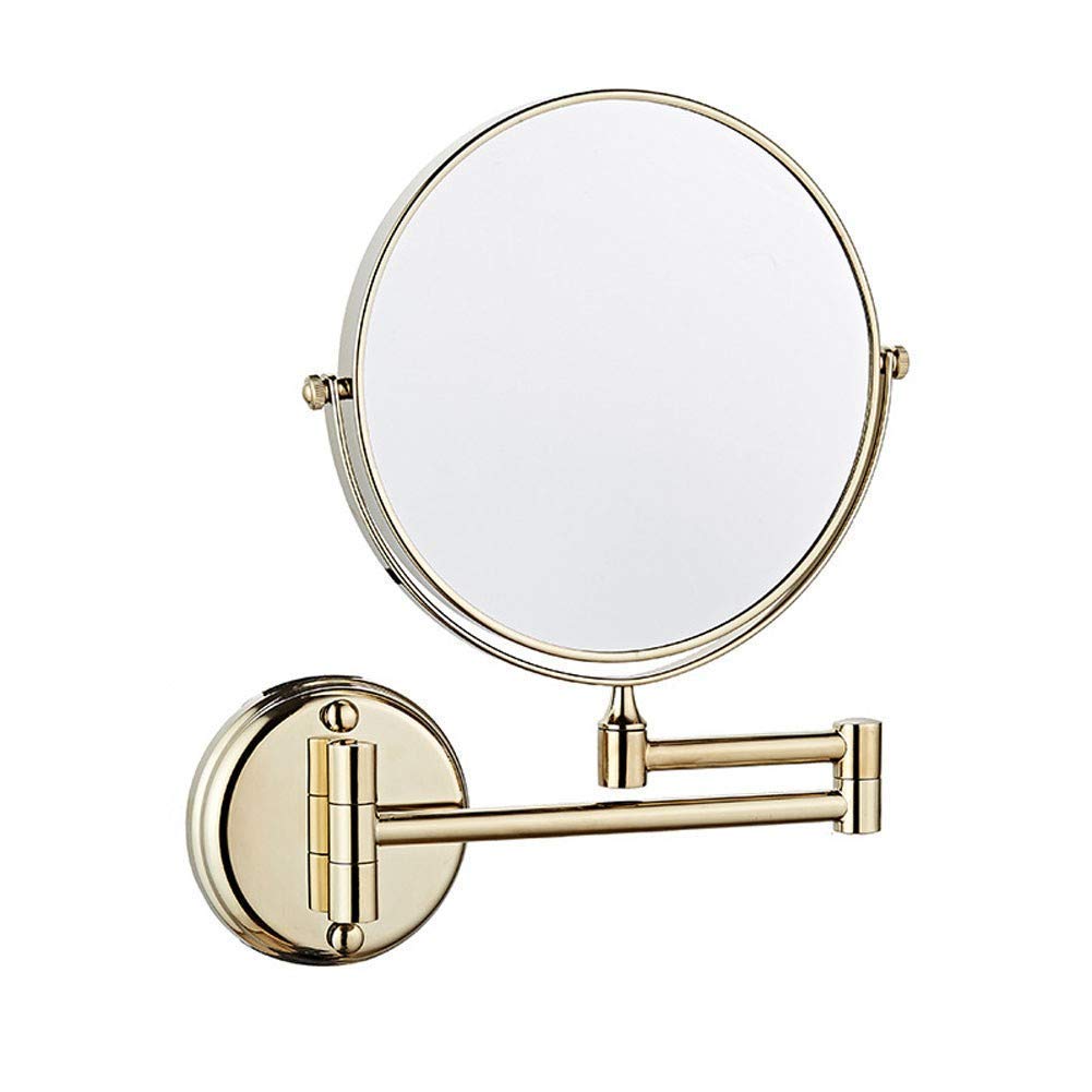 8-inch Two-Sided Swivel Wall Mounted Makeup Mirror - 3X/1X Magnification with Extending Folding Design for Bathroom, Shaving & Cosmetics (Drilling/No Drilling Options in Gold) - Perfect for Vanity, Dressing Room & Travel