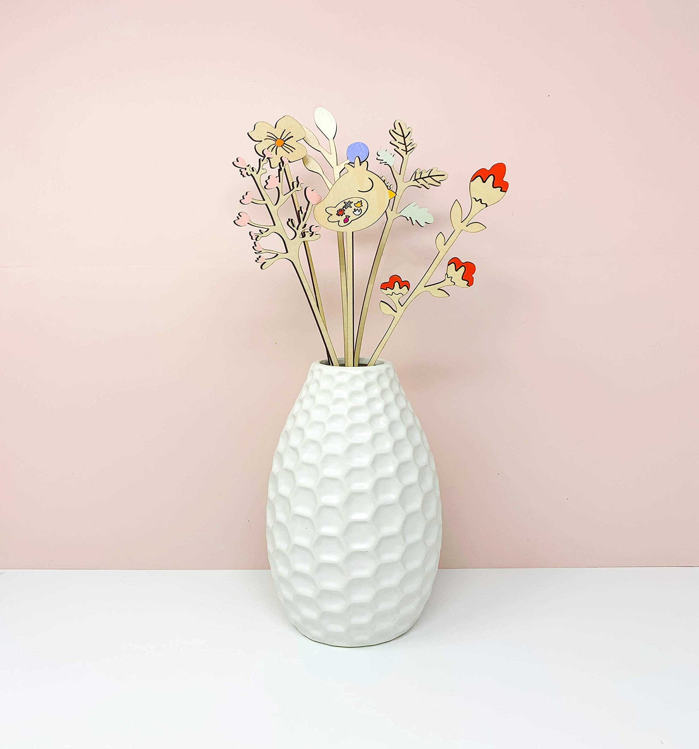 Handmade Wooden Bird Flowers Floral Bouquet - Single or Set with Stems - Home Decor, Wedding Centerpiece, Gift Idea