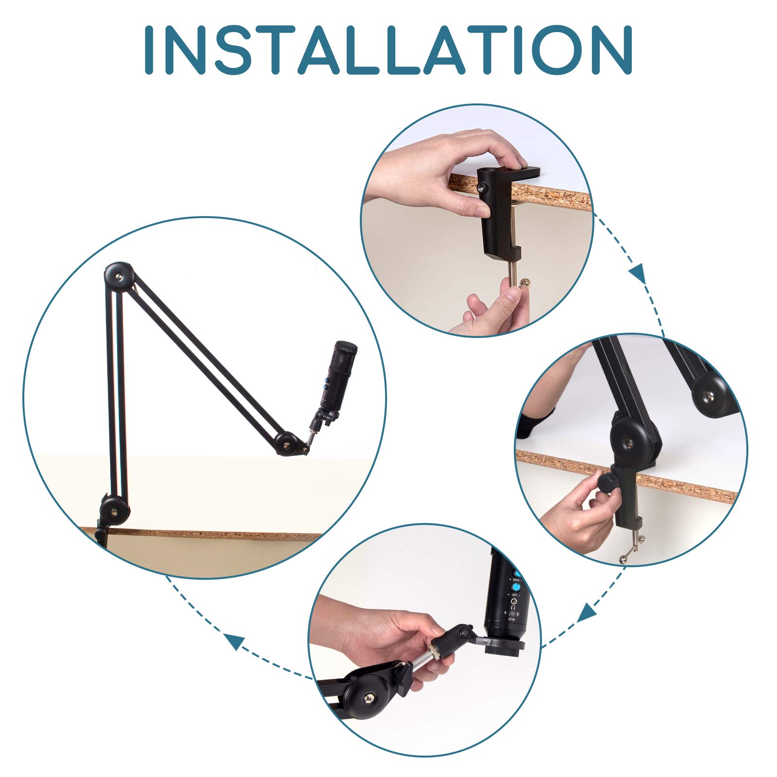 Adjustable Microphone Stand with Suspension Boom & Built-in Spring - Compact Scissor Mic Arm for Studio Recording, Podcasting, Streaming & Voice-Over (Perfect for Home Studios & Professional Broadcasts)