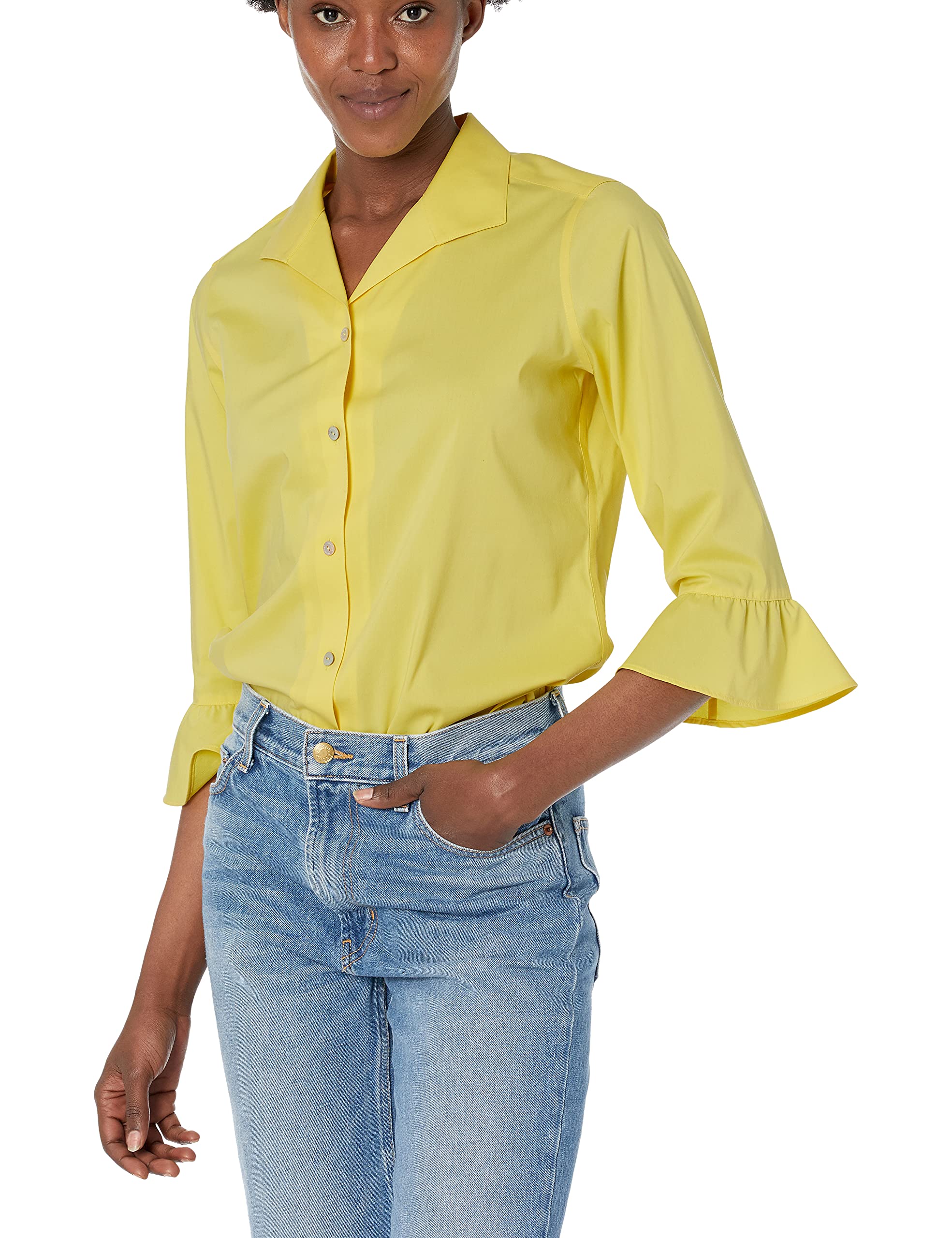 Foxcroft Women's Ruffle Sleeve Stretch Non-Iron Shirt - Comfortable Office & Casual Wear for Professional Women