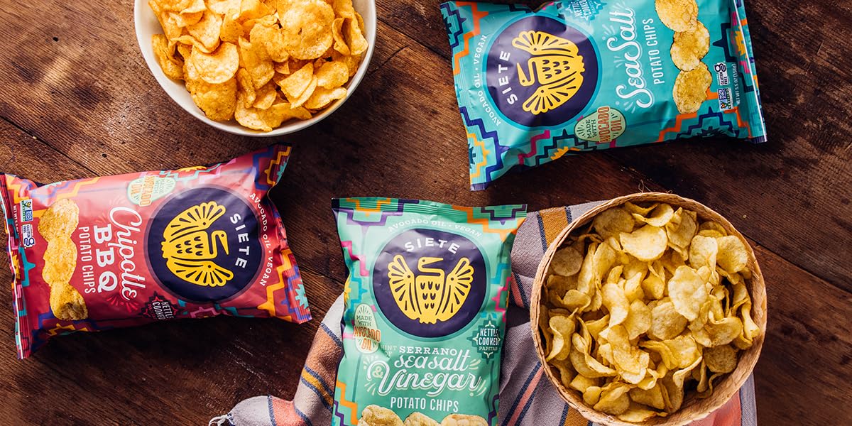 Siete Grain Free Potato Chips - Kettle Cooked, Gluten Free, Vegan, Non GMO Snacks with Sea Salt (Pack of 6) | Healthy Crunchy Snack for Parties, Road Trips & Keto Diet