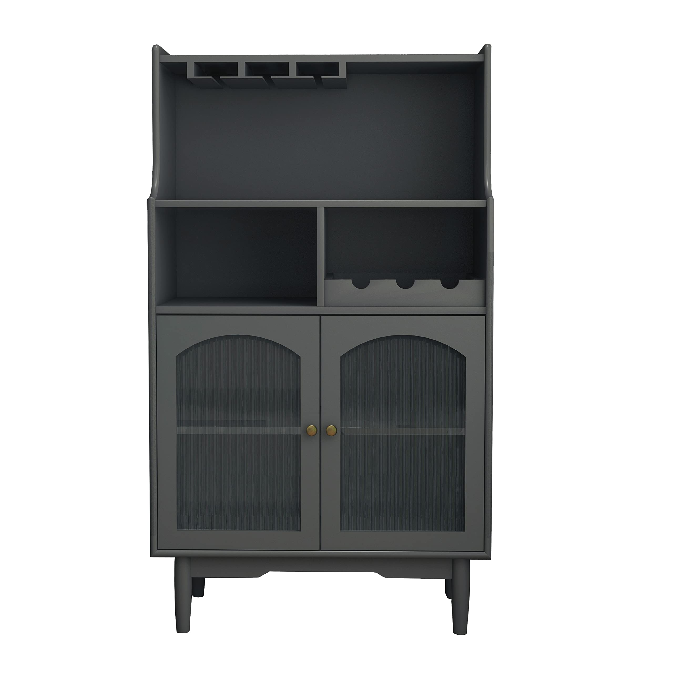 ARYSIEER Grey Storage Cabinet with Removable Shelf & Glass Holder - Modern Living Room Wine Cabinet with Glass Doors & Open Storage Compartment - Perfect for Dining Room, Bar, Kitchen or Home Office Organization