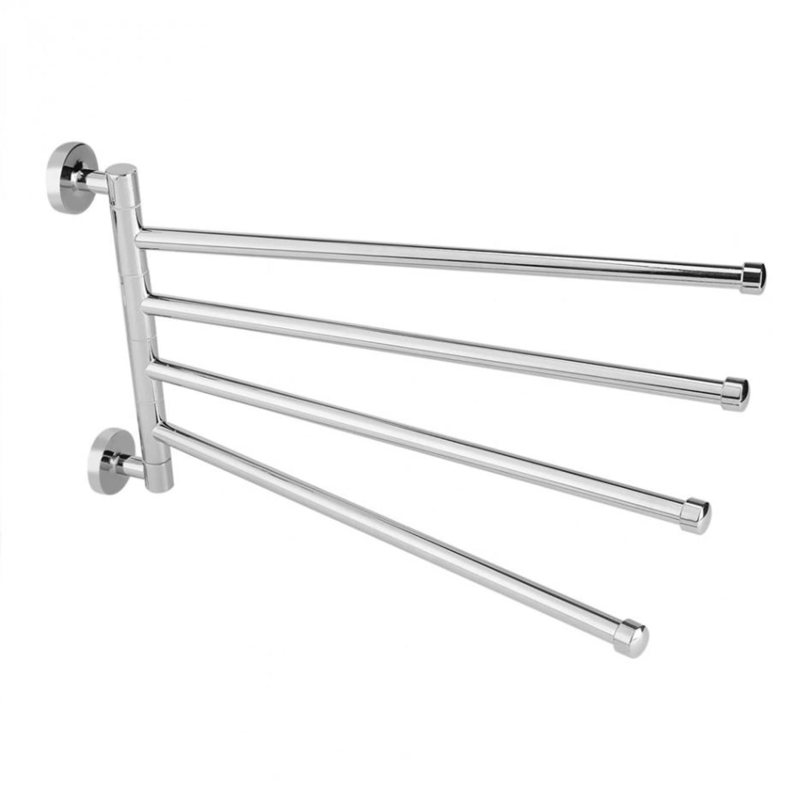 4-Swing Arm Stainless Steel Towel Rack - 180° Rotation Wall Mounted Bathroom & Kitchen Organizer (14.17 Inch, Silver) - Perfect for Bathrooms, Kitchens, Laundry Rooms & Spa Areas