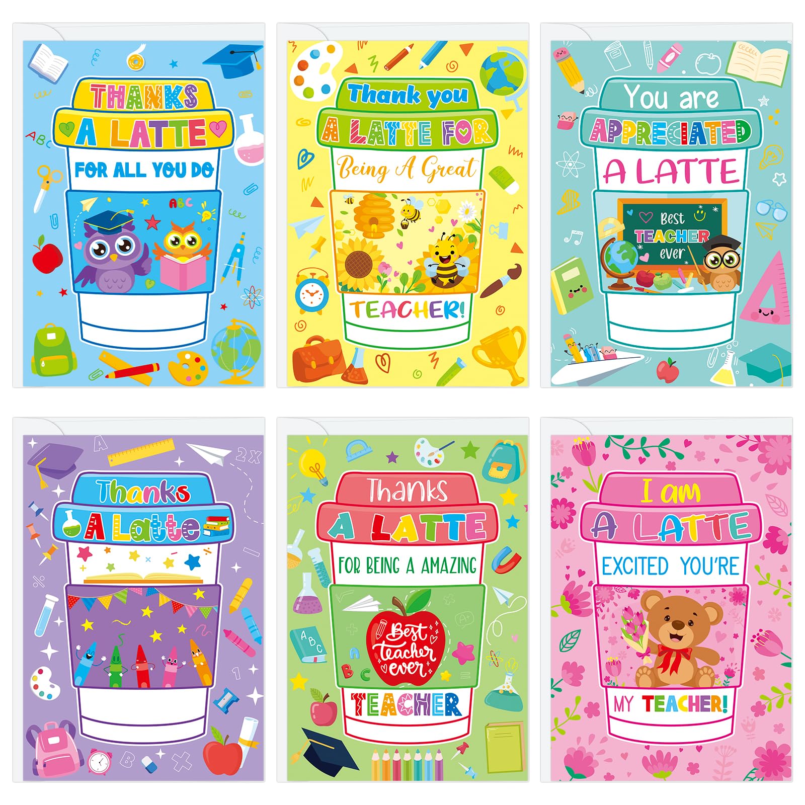 24 PCS Coffee Gift Card Holders for Teachers - Thank You Cards with Envelopes & Stickers - Perfect for Teacher Appreciation Gifts