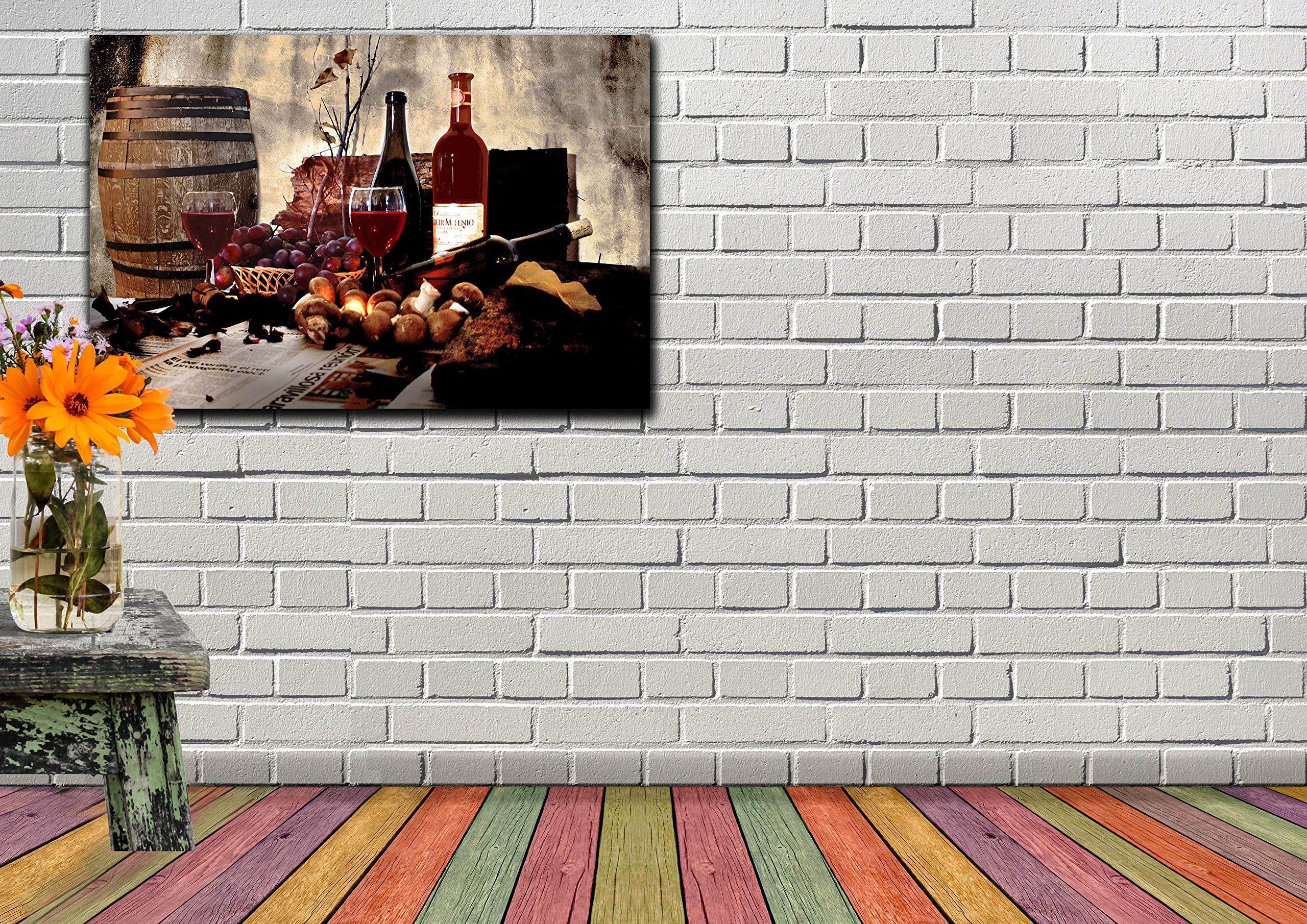 Hand-Painted Wine Barrel Wall Art Canvas Print - Rustic Kitchen & Dining Room Decor (27x40 Inches) - Perfect for Wine Cellar, Bar, Restaurant or Home Decor Gift