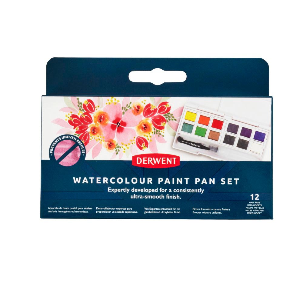 Derwent Watercolour Paint Pan Set of 12 - Premium Artist Watercolor Paints for Professionals & Beginners - Perfect for Sketching, Painting & Mixed Media Art Projects