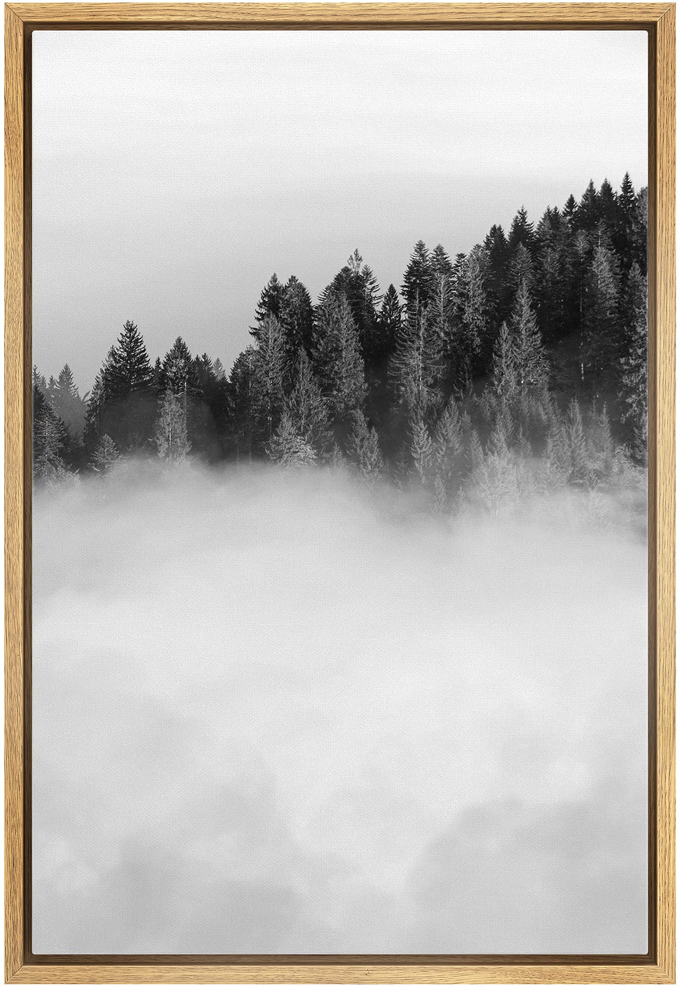 IDEA4WALL Framed Canvas Print - Black & White Misty Forest Woodland Art, Nature Wilderness Realism, Rustic Dramatic Wall Decor for Living Room, Bedroom, Office, Nursery - 24