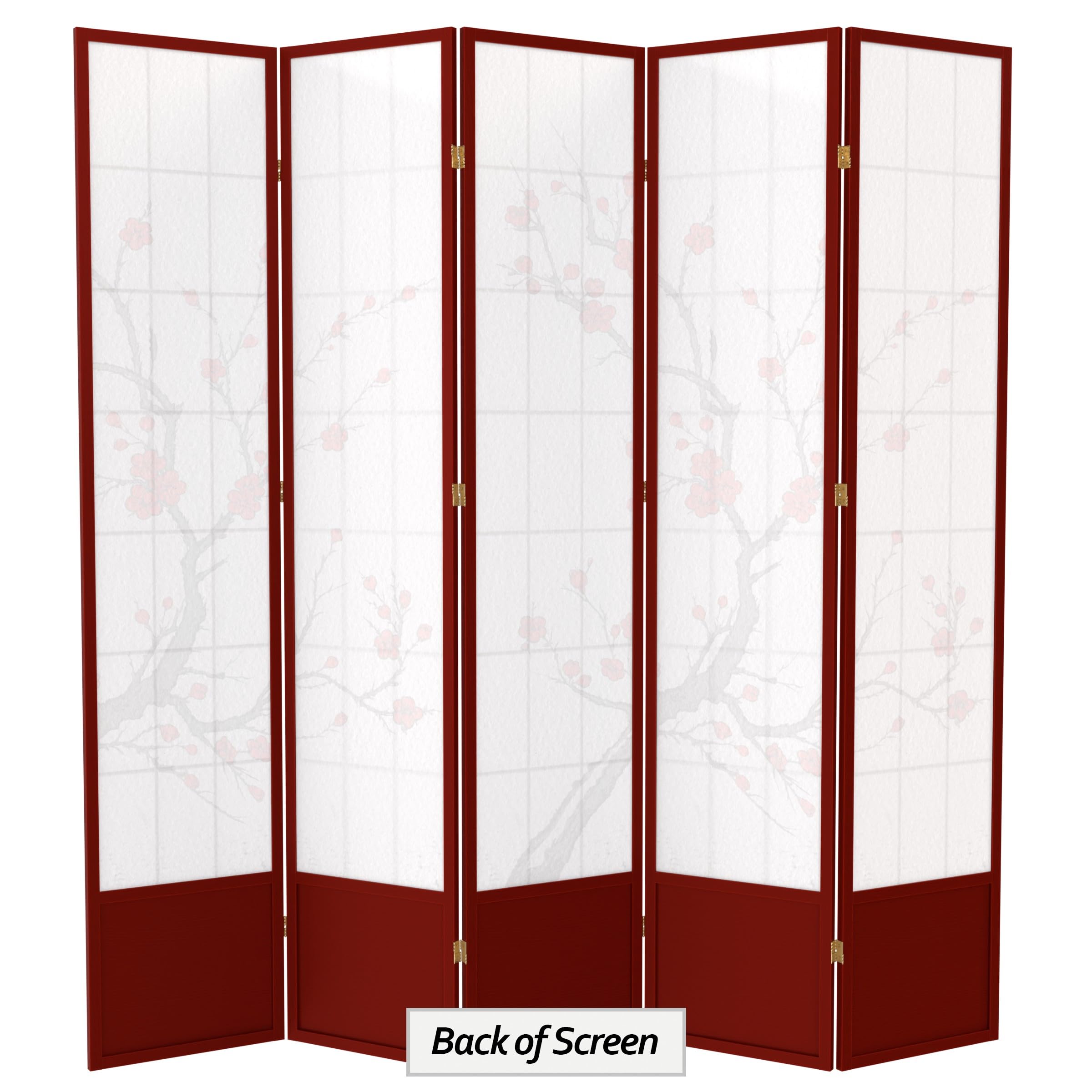 Red Lantern SS-84CBLSS Rosewood 5-Panel Room Divider Screen - Handcrafted Asian Style Privacy Partition for Living Room, Bedroom, or Office Decor