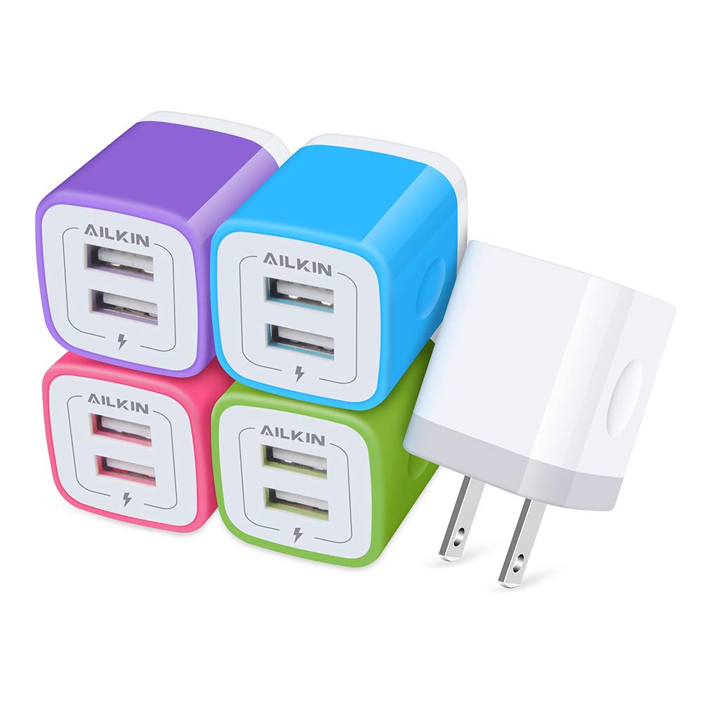 5-Pack Fast USB Wall Charger - 2.1A Dual Port Quick Charge Adapter for iPhone 14/13/12/11/SE/8/7, Samsung Galaxy, Moto, Kindle Fire - Compact Charging Block for Home, Office & Travel