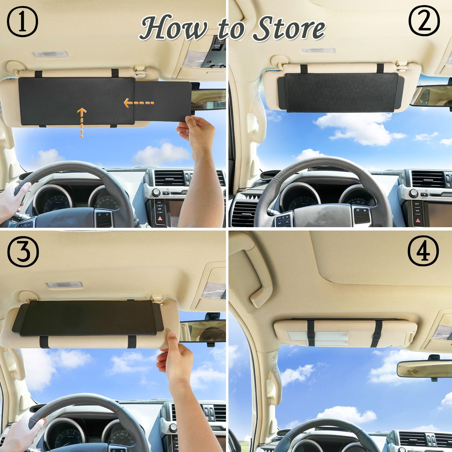Car Visor Sunshade for Driver & Passenger - Anti-Glare UV Protection Sun Shade Extender (Black) - Perfect for Road Trips & Summer Driving