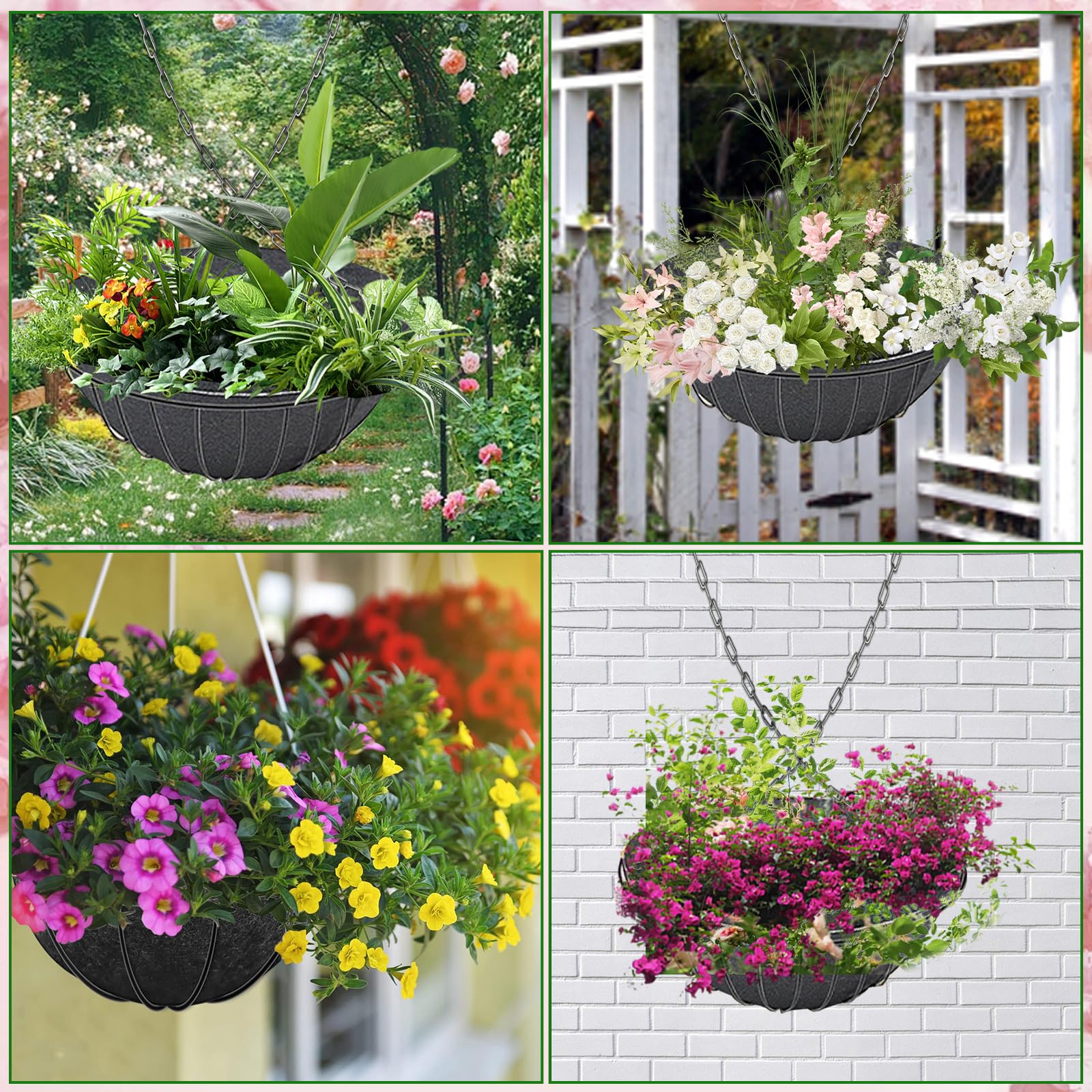 4Pcs 14 Inch Round Hanging Basket Liners - Durable Felt Plant Pot Liners for Outdoor Plants, Flowers, Vegetables - Perfect for Garden, Fence & Balcony Decor (14 Inch)