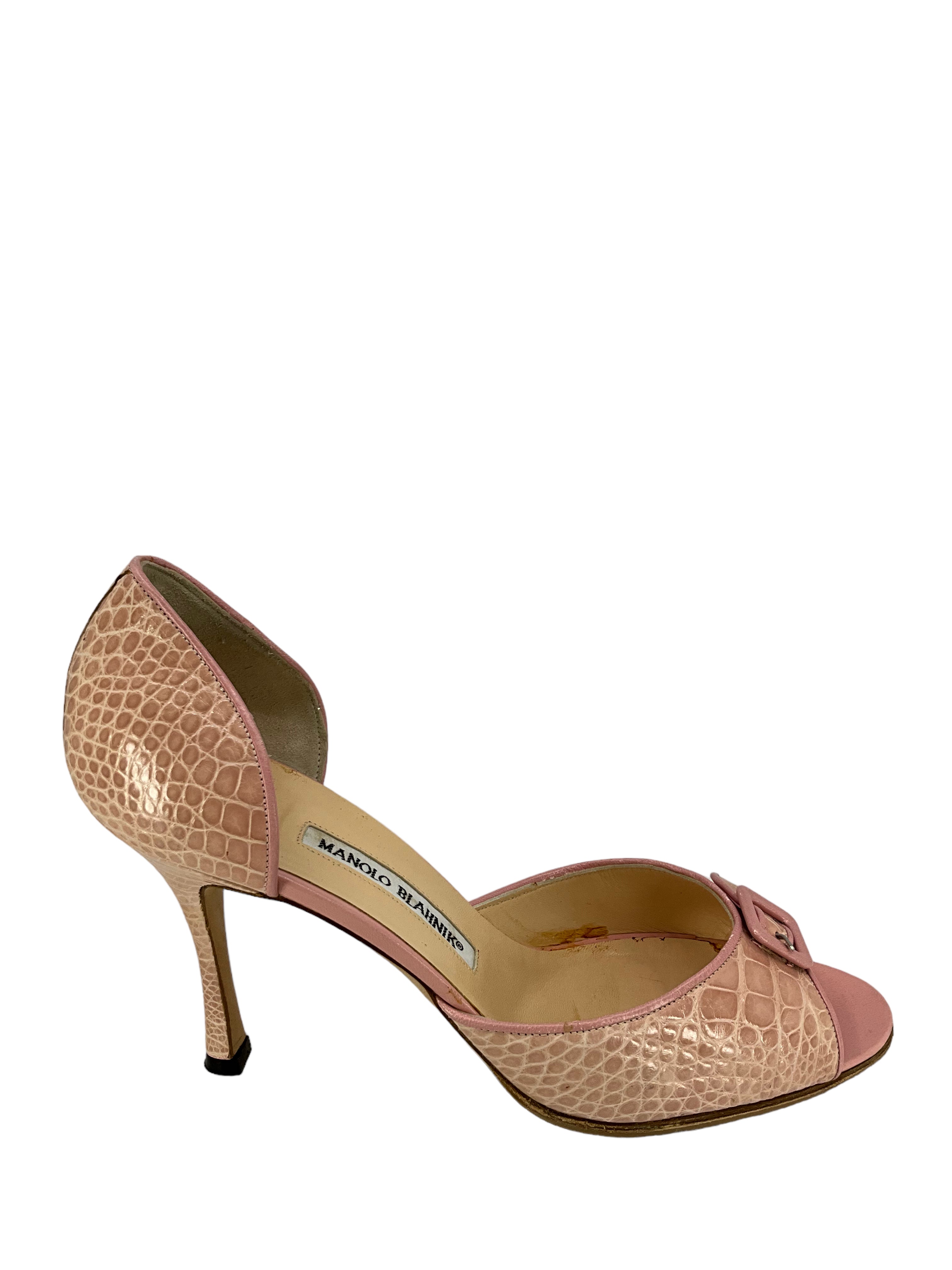 Manolo Blahnik Pink Alligator Skin Pumps Women's Size 11 | Luxury Designer High Heels for Weddings, Parties & Special Occasions