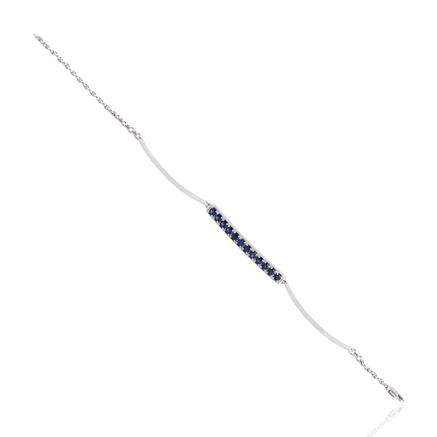 18K White Gold Blue Sapphire Bar Statement Bracelet - Elegant Jewelry Gift for Women, Perfect for Weddings, Parties & Special Occasions
