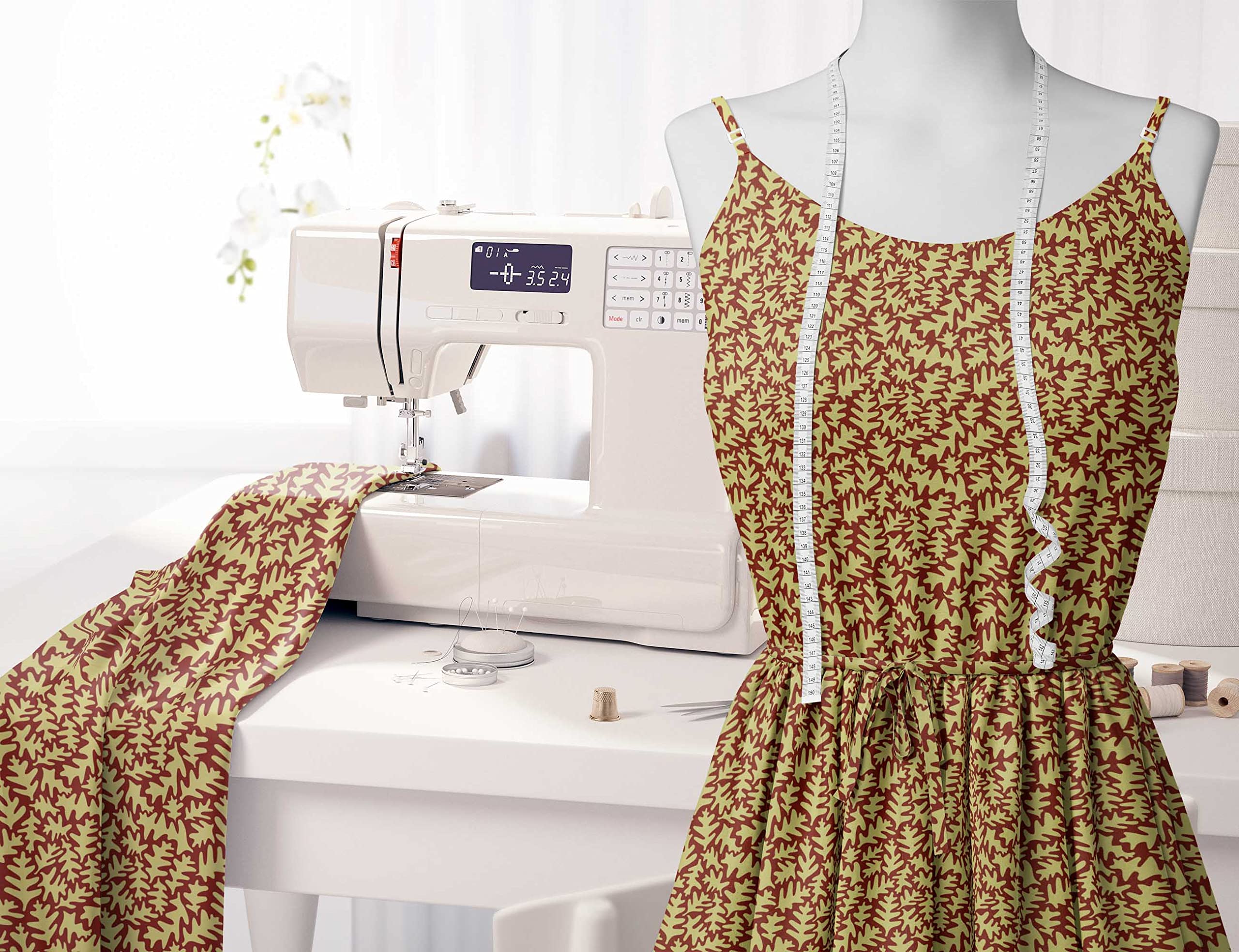 Soimoi Moss Georgette Red Fabric by The Yard - 42 Inch Wide Leaves Print Fabric for Dresses, Scarves & Home Decor | Nature-Inspired Elegant Printed Fabric for DIY Fashion & Interior Design Projects