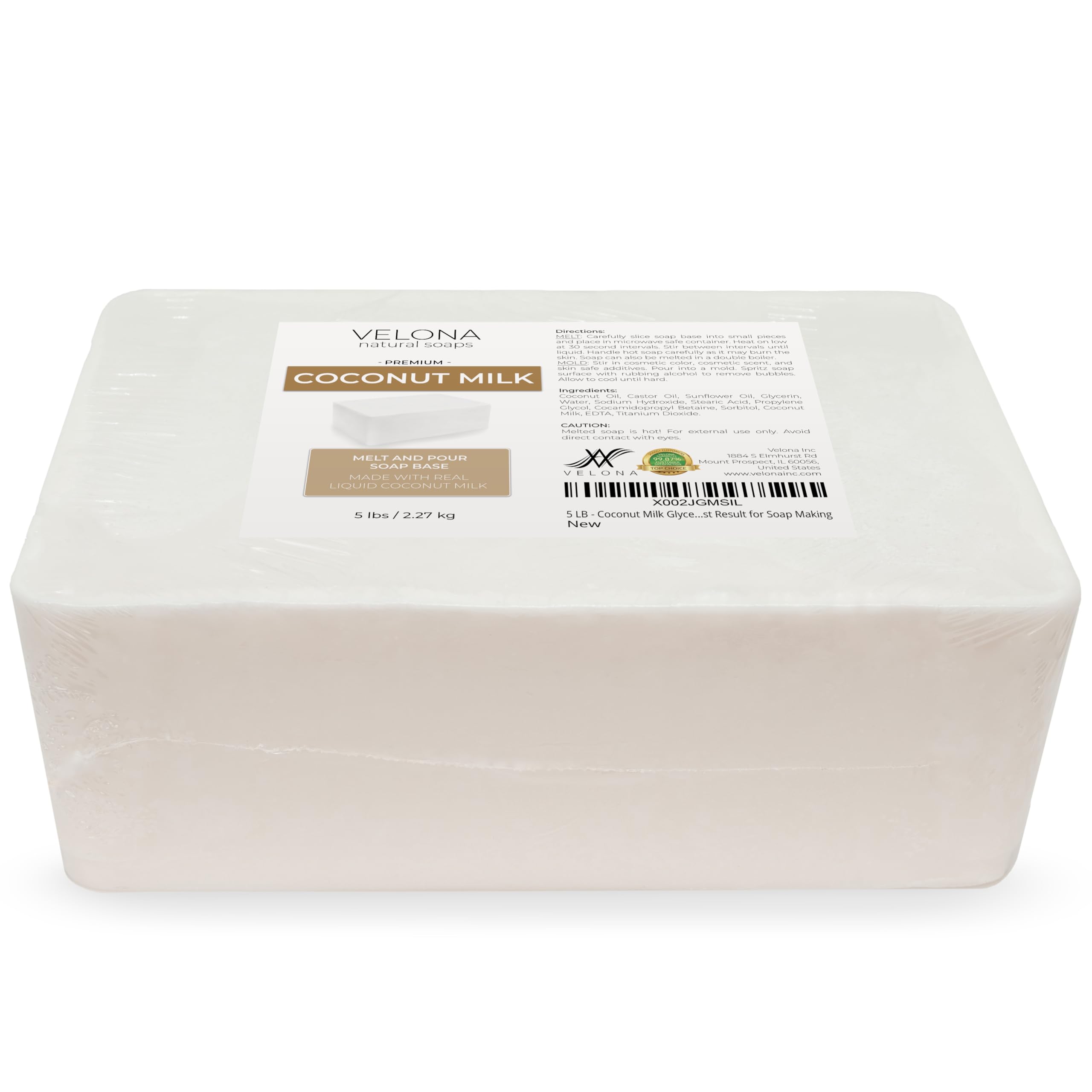 Velona 10 LB - All Natural Coconut Milk Glycerin Soap Base, SLS/SLES Free, Melt and Pour for DIY Soap Making | Moisturizing Bar for Sensitive Skin | Perfect for Handmade Gifts, Bath & Body Care