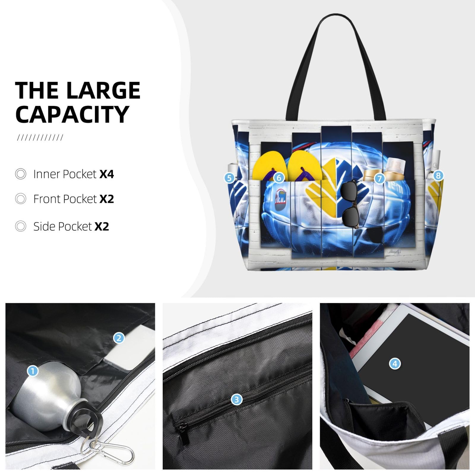 Waterproof Ice Hockey Pattern Gym Shoulder Bag - Large Fashion Tote for Sports, Beach & Travel - Black One Size - Perfect for Workouts, Swimming & Outdoor Activities