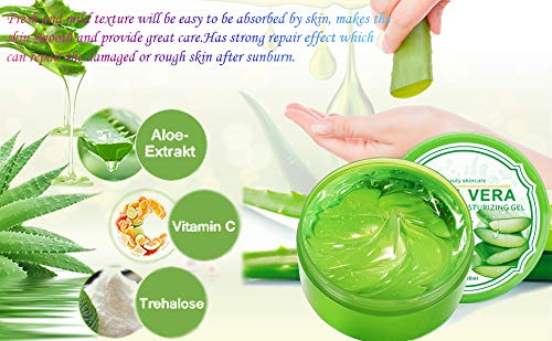 Organic 300g Aloe Vera Gel for Face & Body - Moisturizing Cream to Soothe Sunburn, Repair Damaged Skin, Reduce Acne Scars & Redness - Hydrates Dry Rough Skin, Anti-Inflammatory Care - Perfect for After Sun Care, Daily Skincare & Sensitive Skin Relief
