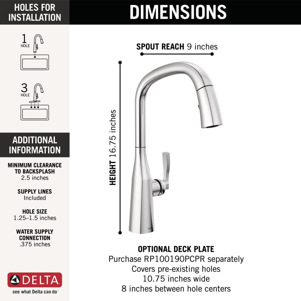 Delta 9176-DST Stryke Pull Down Kitchen Faucet in Lumicoat Chrome - Magnetic Docking Sprayer for Easy Cleaning | Perfect for Modern Kitchens & Food Prep Stations