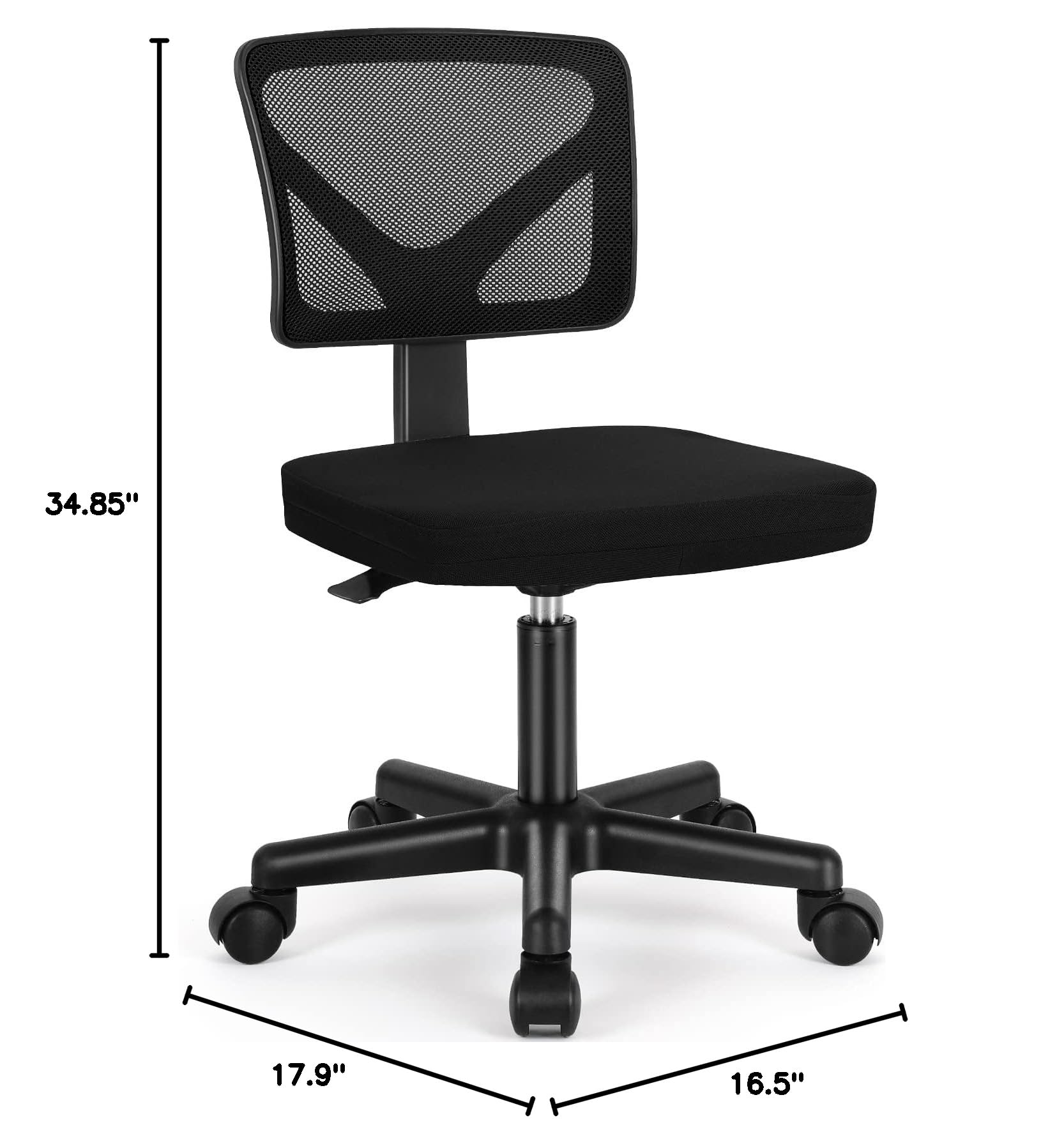 Ergonomic Armless Small Home Office Desk Chair - Adjustable Low Back Computer Chair with Lumbar Support & Rolling Swivel Wheels for Small Spaces (1 Pack) - Perfect for Compact Home Offices, Dorm Rooms & Workspaces