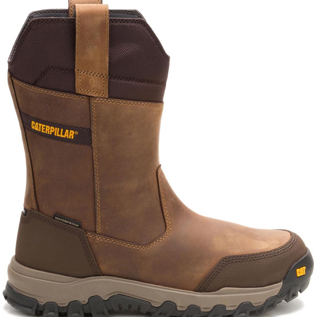 Threshold Rebound Pull-On Waterproof Steel Toe Work Boots for Men - Bison Leather - Slip Resistant & Comfortable for Construction, Warehouse & Outdoor Jobs