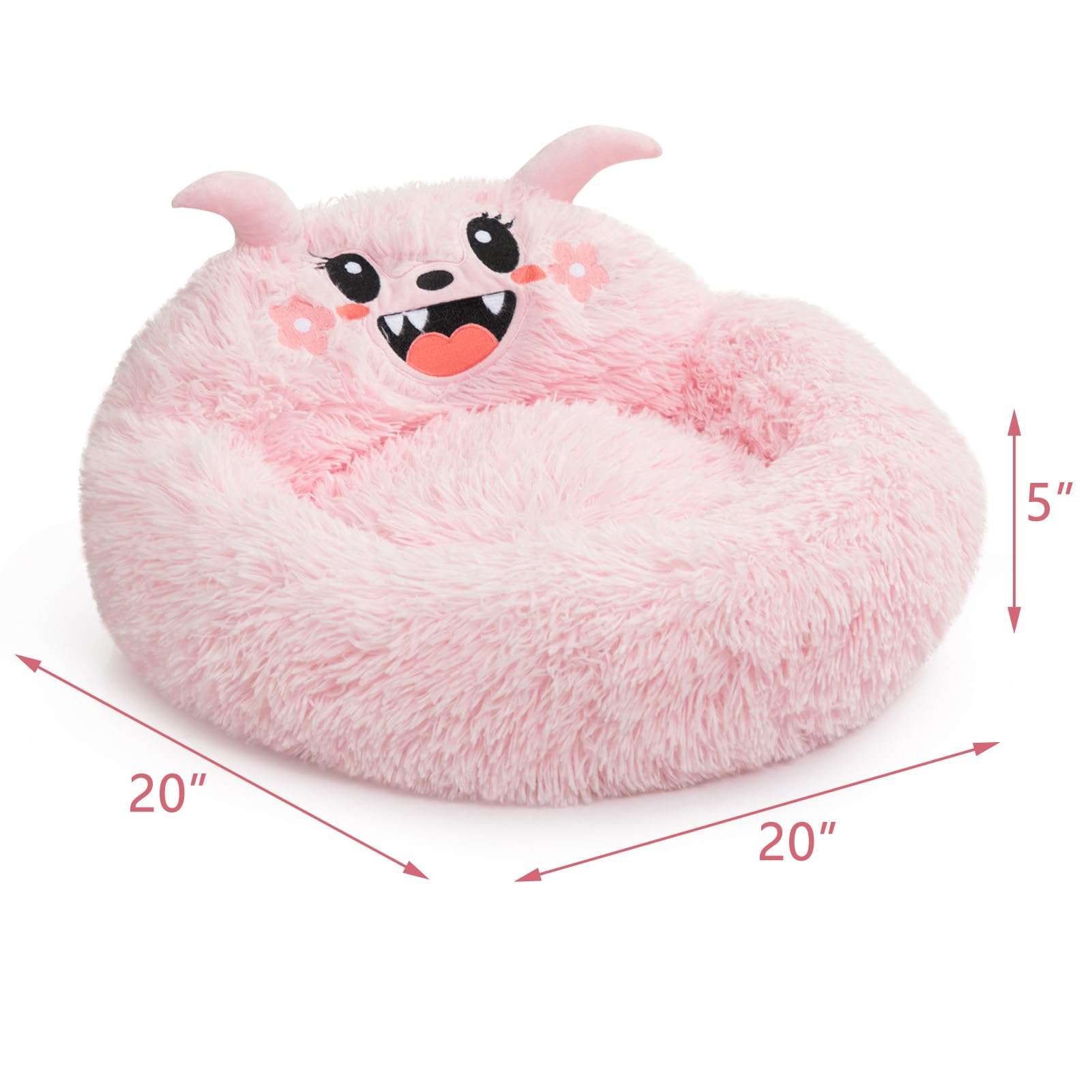 Hollypet Self-Warming Donut Pet Bed - Luxury Cozy Round Faux Fur Cat Bed for Small Dogs & Cats, Soft Warm Sleeping Nest with Non-Slip Bottom - Perfect for Winter, Bedroom & Living Room Use (Pink)
