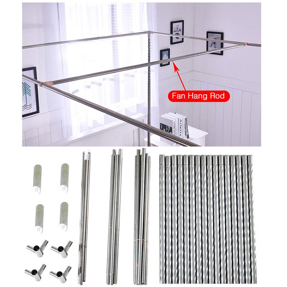Stainless Steel Mosquito Net Frame for Bed Canopy - 4 Corner Bed Post with Thick Spiral Design & Metal Tee - Fits Single, Double, King Size Beds - Perfect for Outdoor Camping, Home Bedroom, and Travel Protection