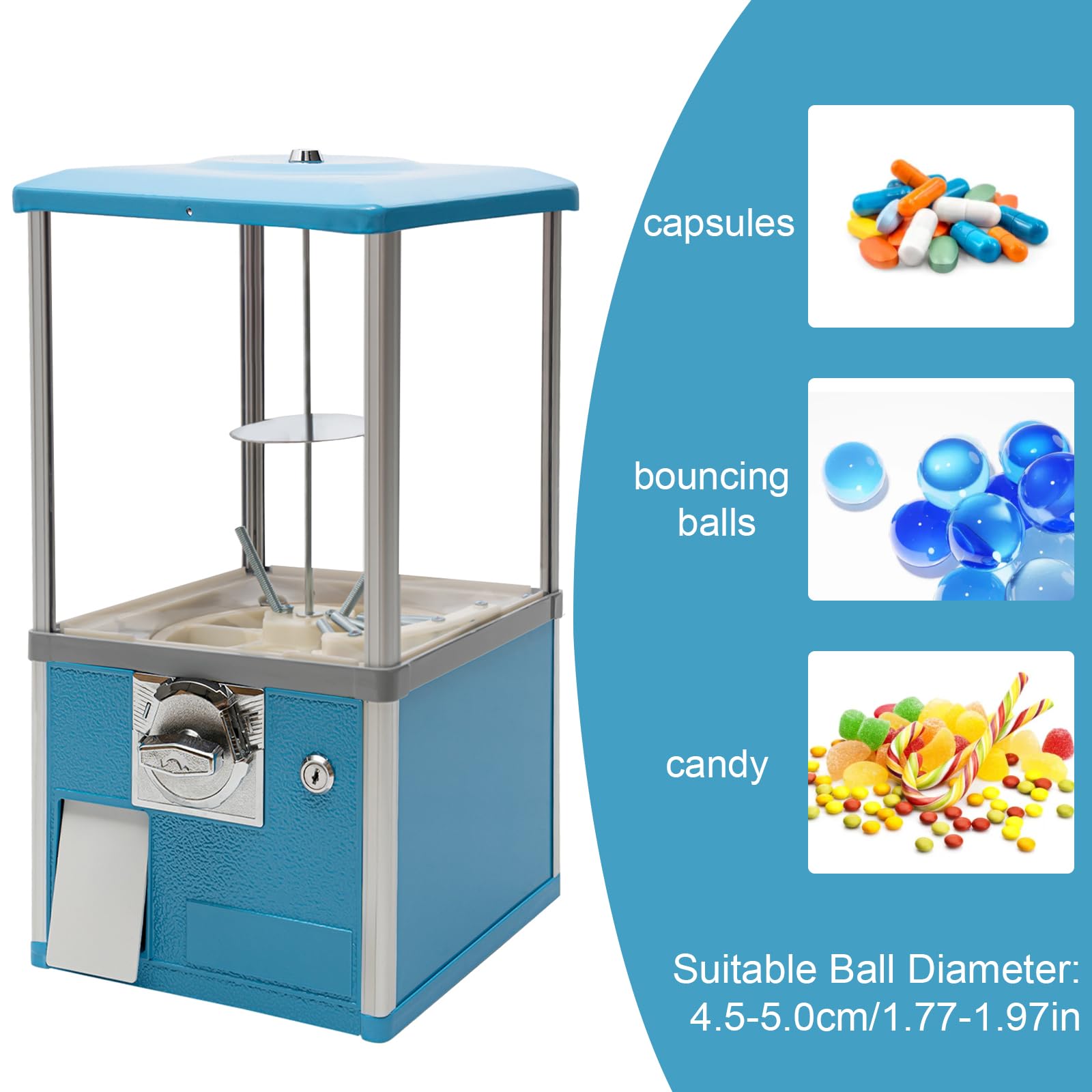 25 Cent Coin Operated Vending Machine - Commercial Gumball & Toy Capsule Dispenser for Candy, Nuts, Prizes (Blue) | Perfect for Arcades, Retail Stores, and Party Favors